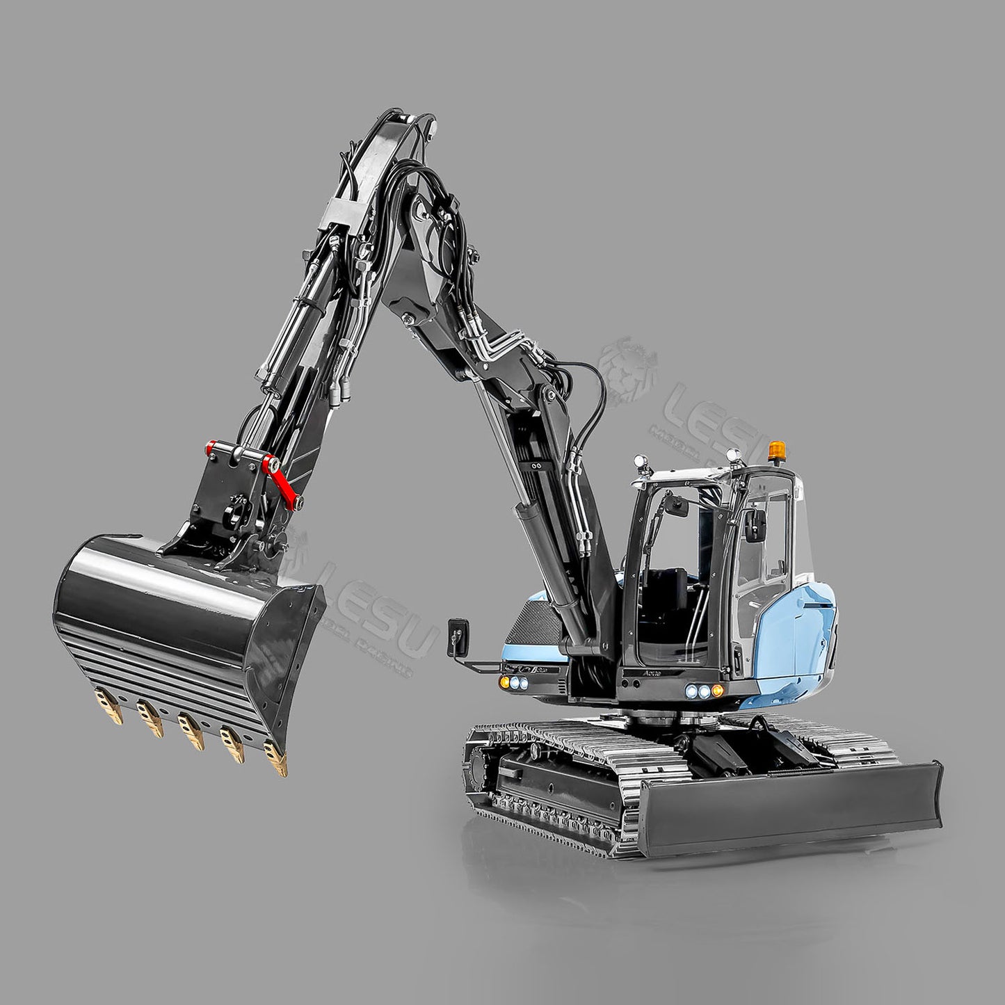 Metal LESU 1/14 RC Hydraulic Excavator MC15 CNC Shell 4 Arms Remote Control Digger 9CH Valves Dual Pumps Quick Released Coupler