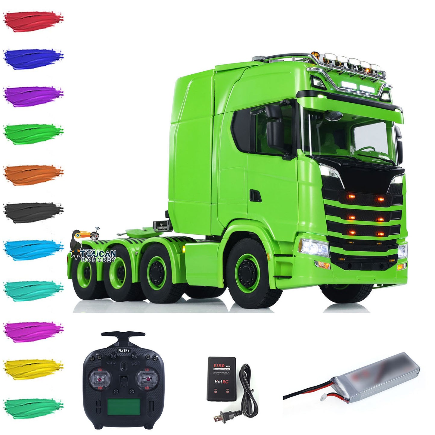 8x8 Metal Chassis 1/14 RC Tractor Truck 770S Remote Control Lorry ST8 Radio Battery RTR Warning Lights Spotlight Magnetic Roof