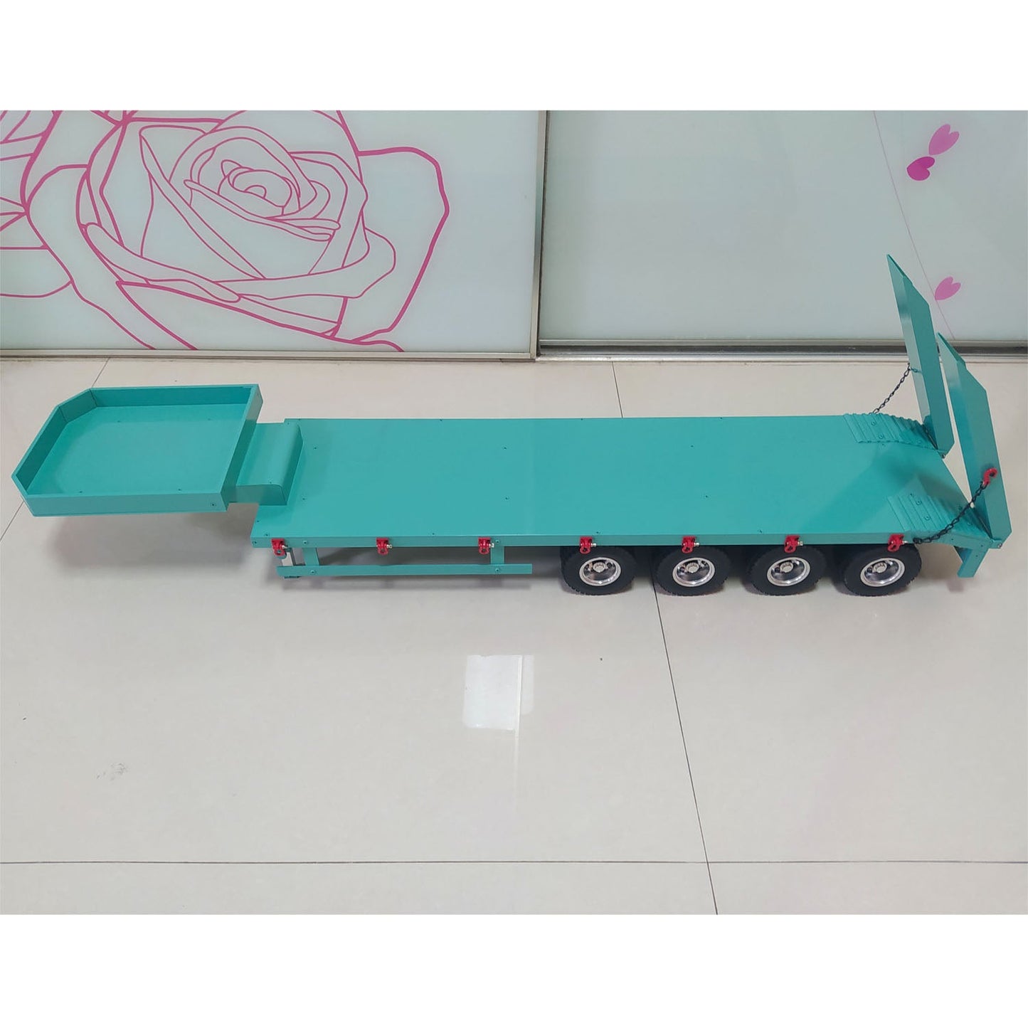 Metal 4-Axle Trailer for 1/14 RC Tractor Truck Radio Controlled Hydraulic Equipment Dump Car Hobby Model DIY Gift Toy