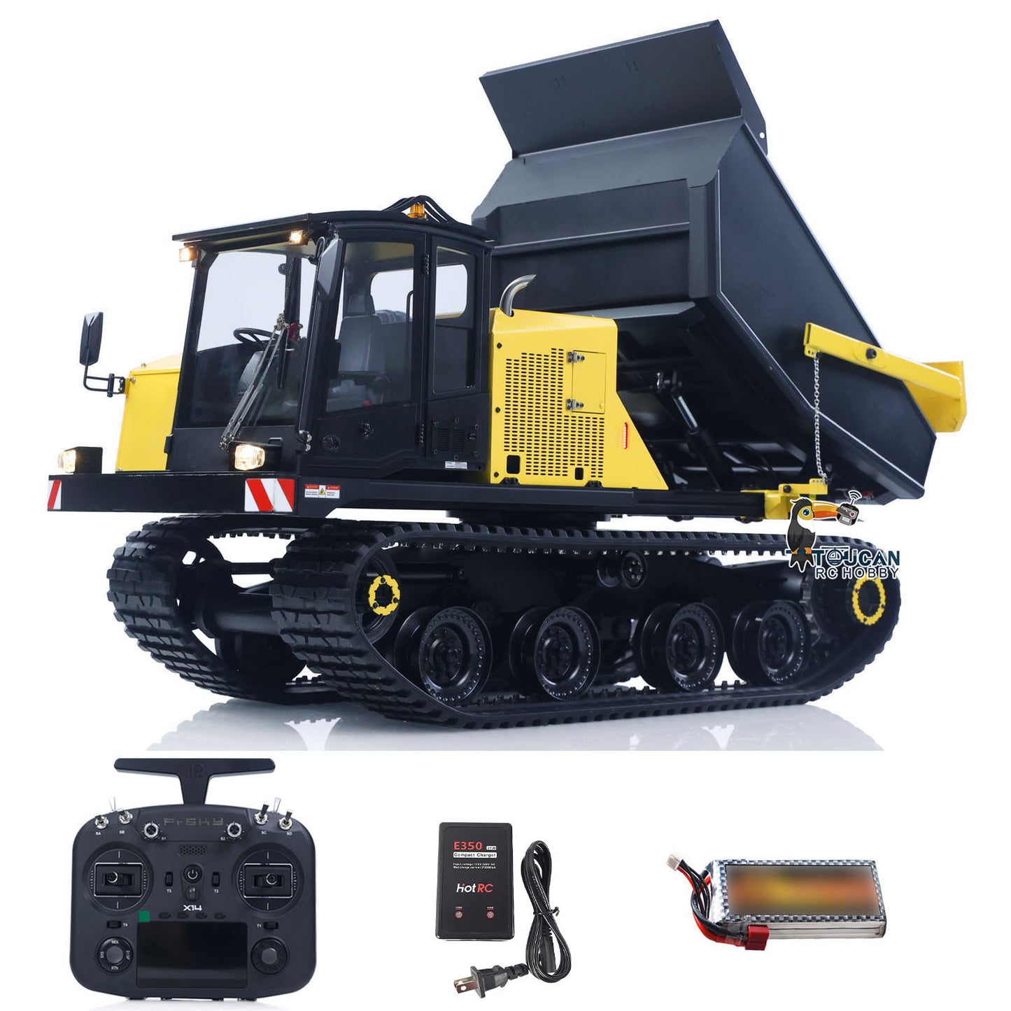 Upgraded Super Frog T14R Panther 1/14 Remote Control Hydraulic Crawler Dumper RC Metal Tracked Tipper Truck Frsky X14 Radio