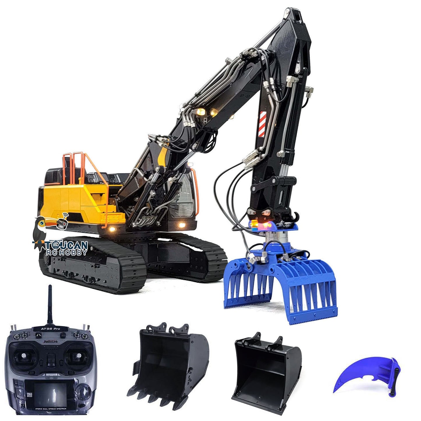 1/14 EC380 10CH MTMODEL Tracked RC Hydraulic Excavator Digger 3 Arms Metal Heavy Machine Model Grab AT9S Remote Controller