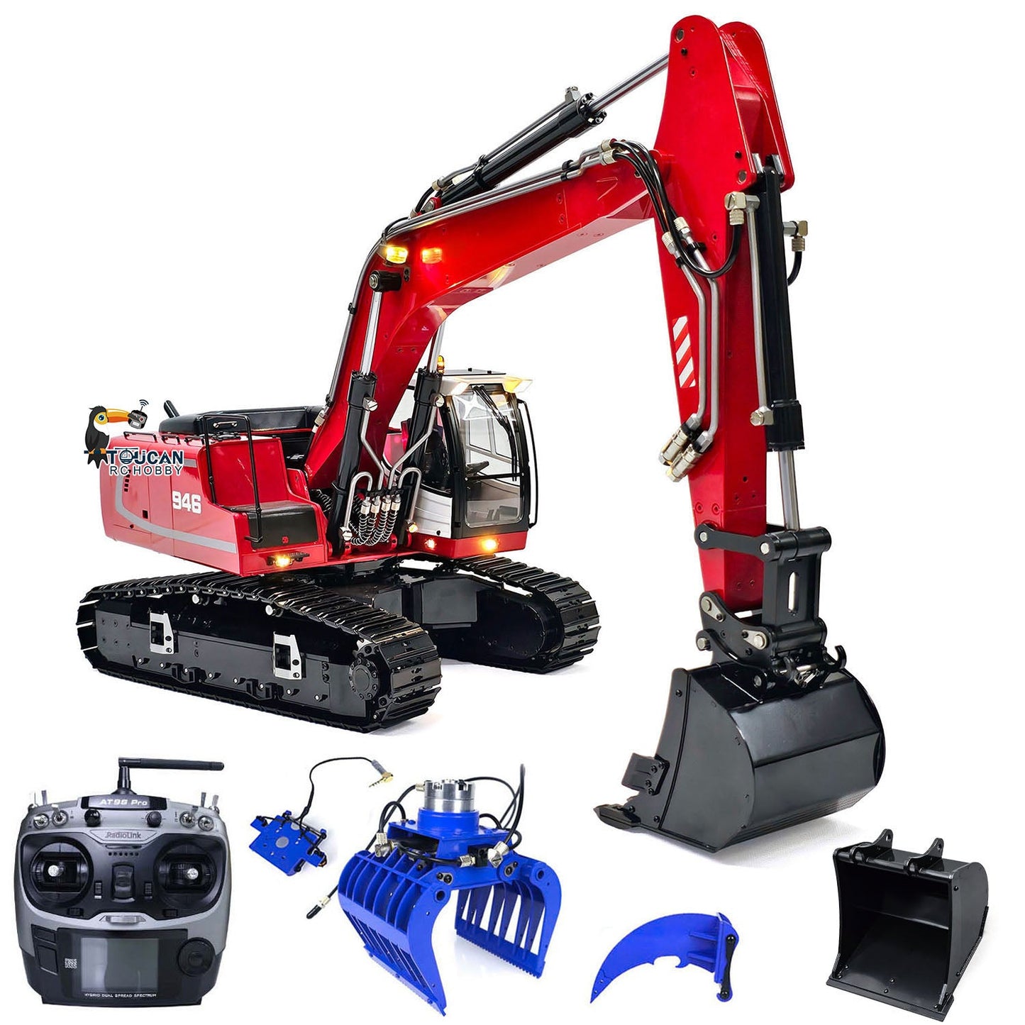 Metal 1/14 2 Arms MTMODEL RC Hydraulic Excavator Ripper 946 Remote Control Tracked Digging Vehicle Tiltable Bucket Grab Model