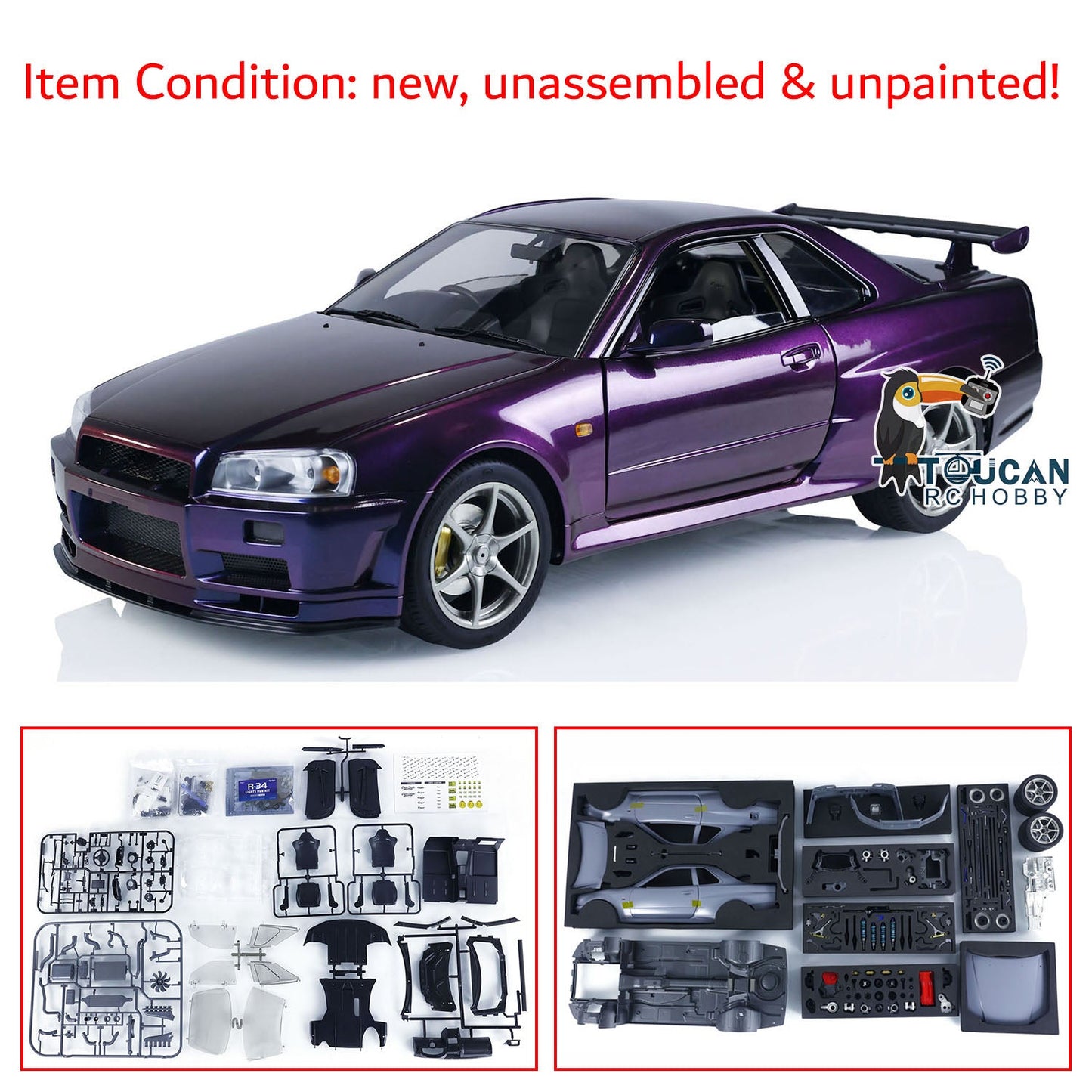 Capo 1/8 Unassembled MetallicRC Racing Car for R34 Remote Control Drift Vehicles Hobby Model KIT DIY Parts Collection Electric Toy