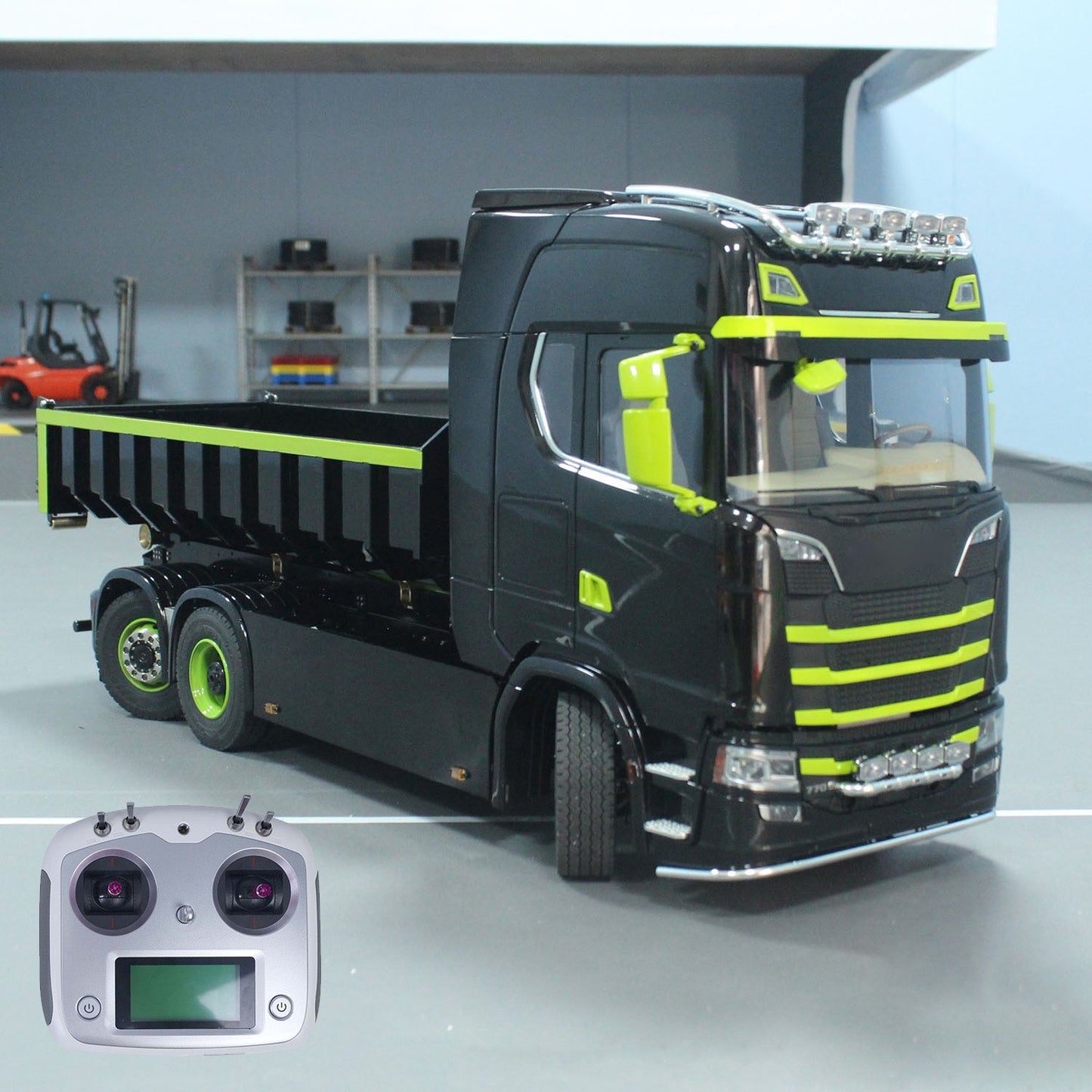 1/14 6x6 Hydraulic RC Dumper Car Metal Radio Control Roll-on Full Dump Truck Rear Axle Lifting with 3-speed Transmission Light System