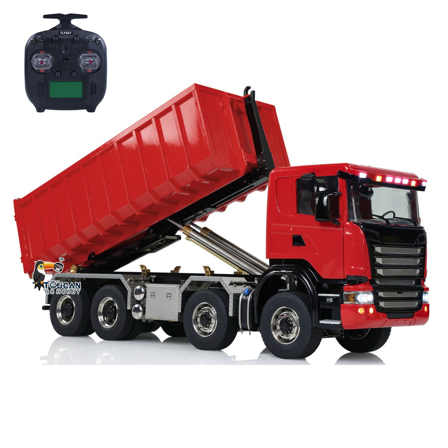 1/14 8x8 RC Hydraulic Equipment Radio Controlled Roll-on Dumper Trucks Full Dump Truck U-shaped Short High Bucket Timber Flatbed