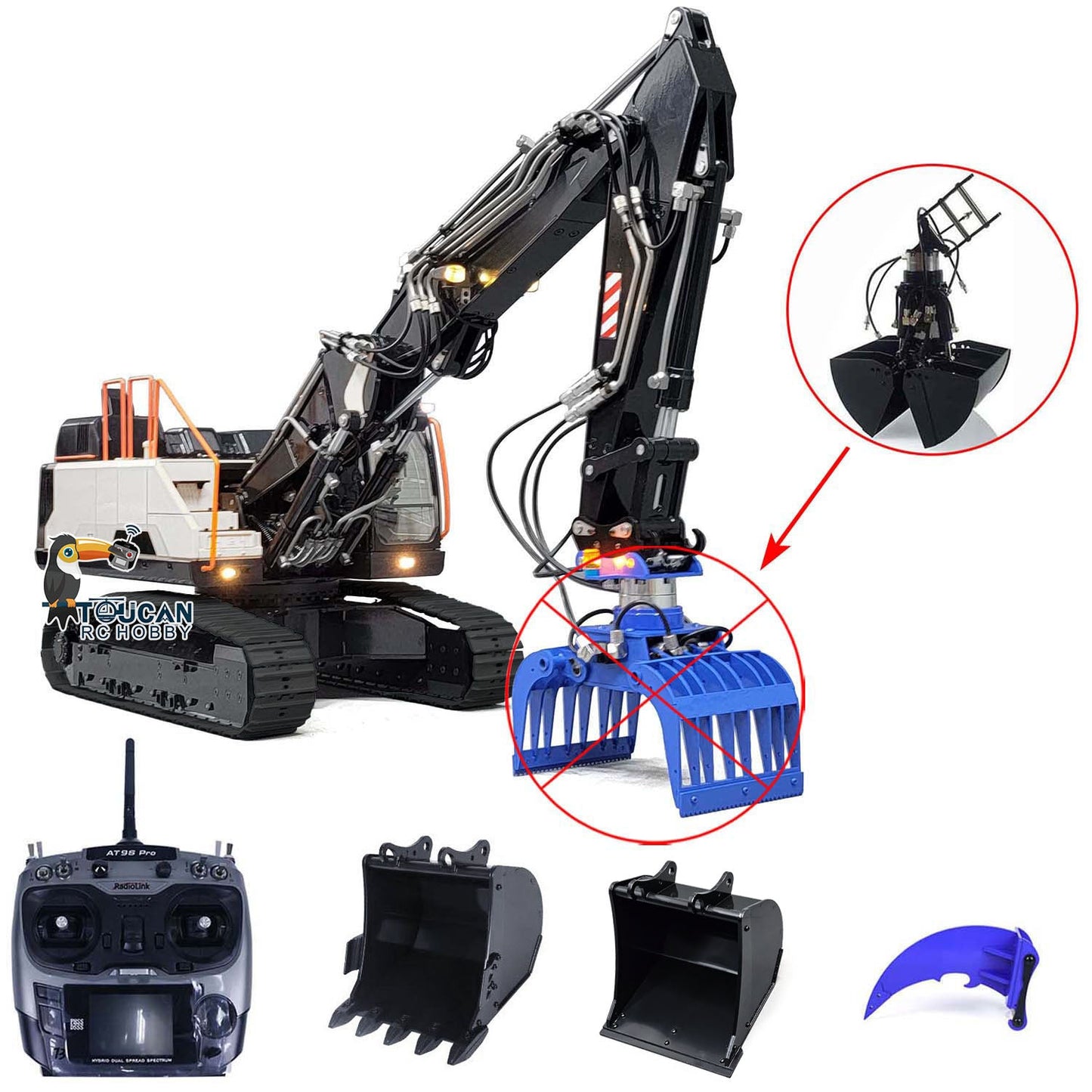 MTModel 1/14 EC380 3 Arms RC Hydraulic Excavator Metal Remote Control Tracked Digger Cars Clamshell Bucket Ripper Engineering Vehicles