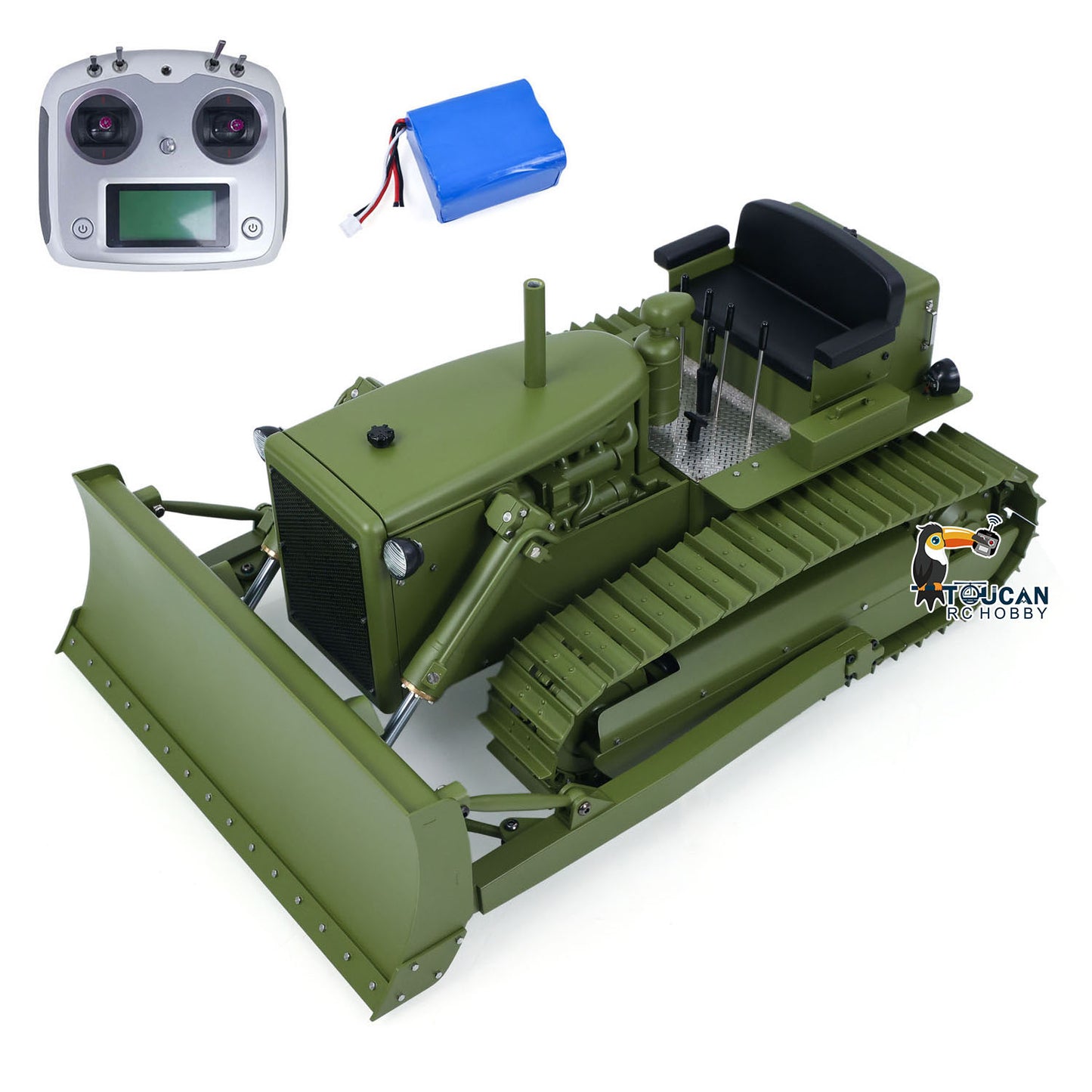 Metal 1/14 RC Hydraulic Bulldozer D7 Remote Control Dozer Model Engineering Vehicle Flysky Radio Light Sound System Battery