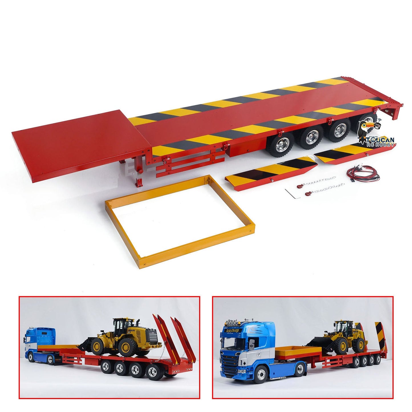 Metal Semi-trailer 4-Axle Trailer for 1/14 RC Remote Control Tractor Truck Car Hobby Model DIY Toy Parts Assembled Painted