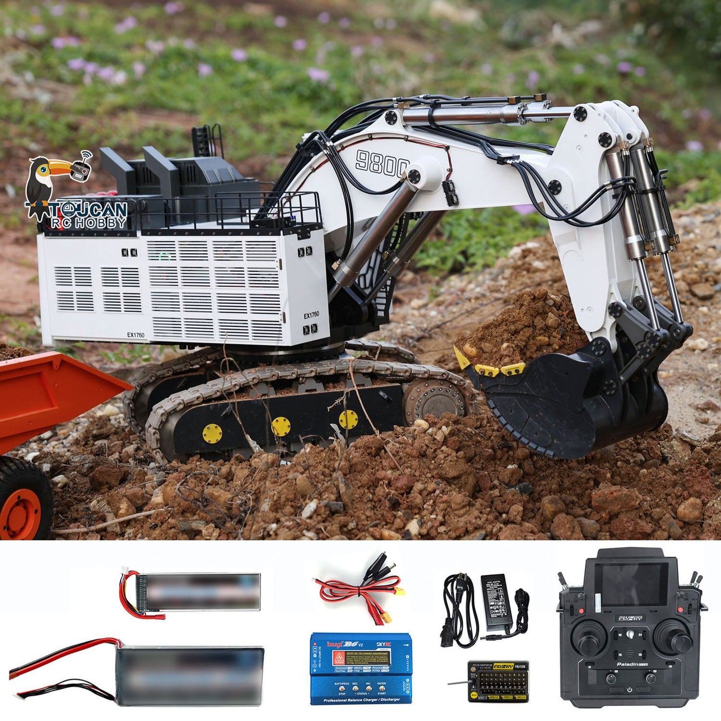 Metal 1/25 R9800 RC Hydraulic Equipment Excavator Heavy Duty Remote Control Diggers Double Pump Hobby Models PNP RTR