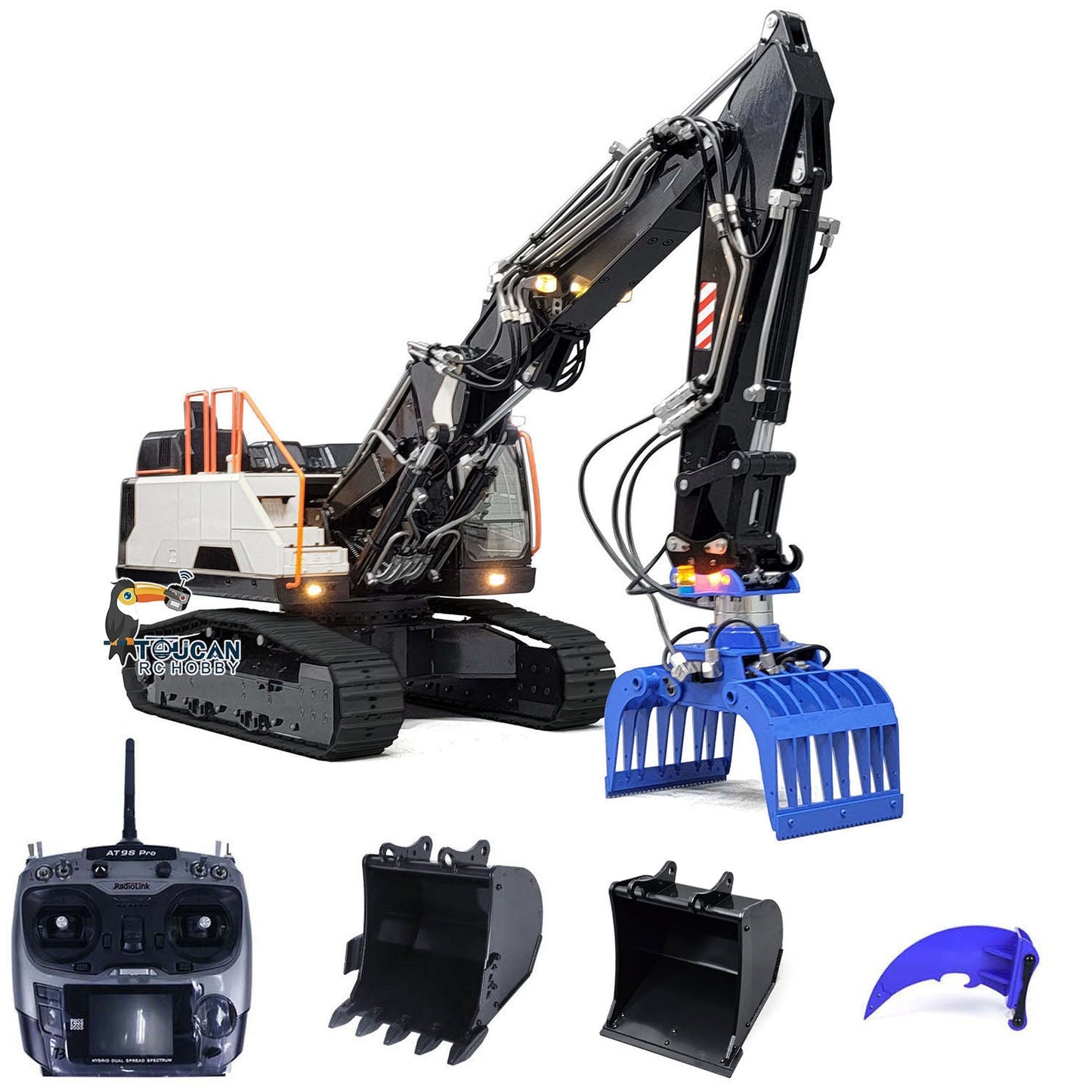 1/14 EC380 10CH MTMODEL Tracked RC Hydraulic Excavator Digger 3 Arms Metal Heavy Machine Model Grab AT9S Remote Controller