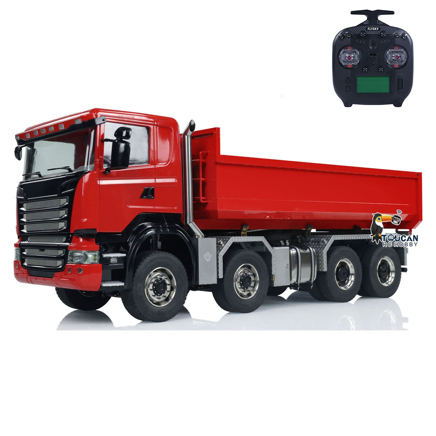 1/14 8x8 RC Hydraulic Equipment Radio Controlled Roll-on Dumper Trucks Full Dump Truck U-shaped Short High Bucket Timber Flatbed
