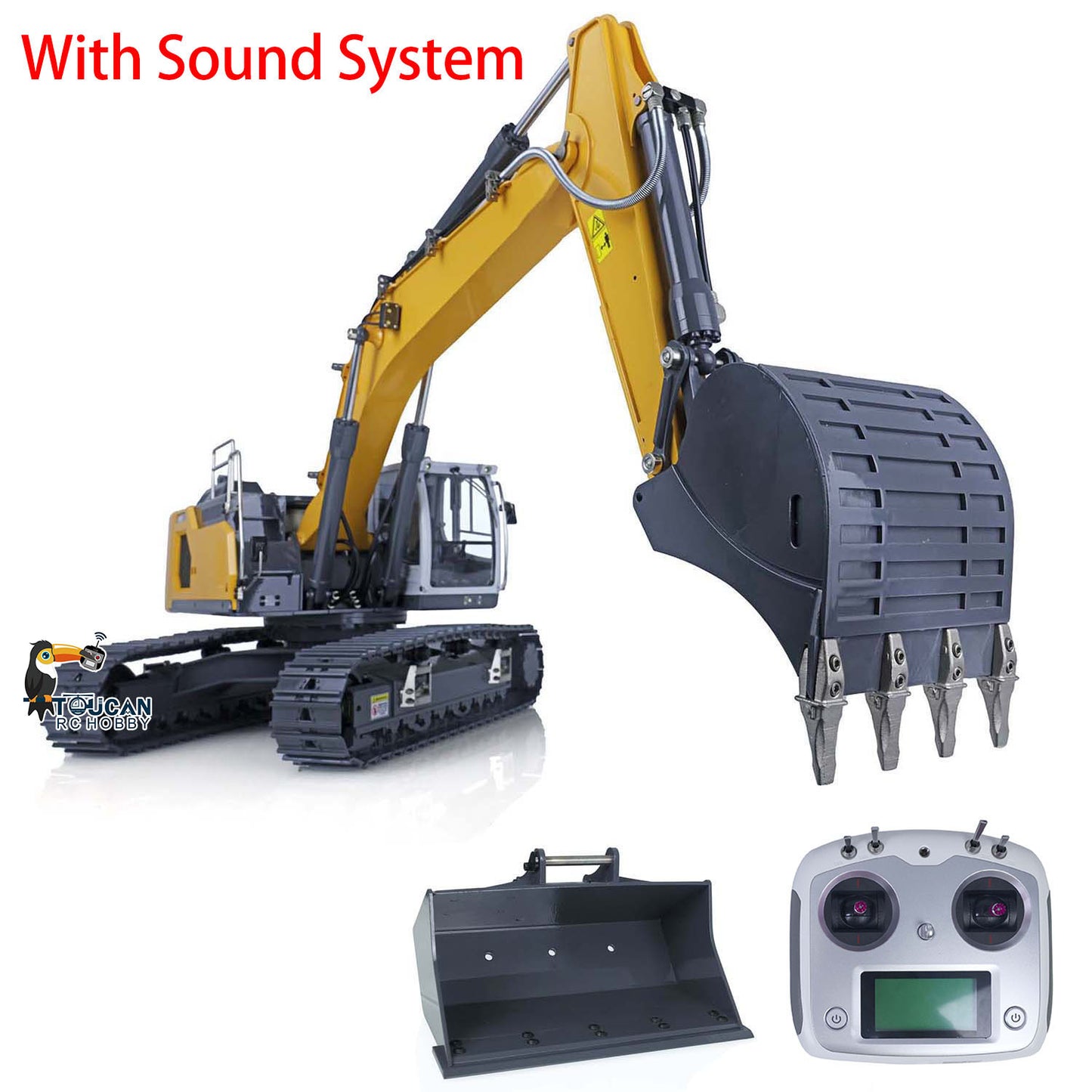 1/14 XDRC 945 Hydraulic RC Excavator Metal PNP Remote Control Digger DIY Sound Light System Sieve Bucket Curved Ripper Fork