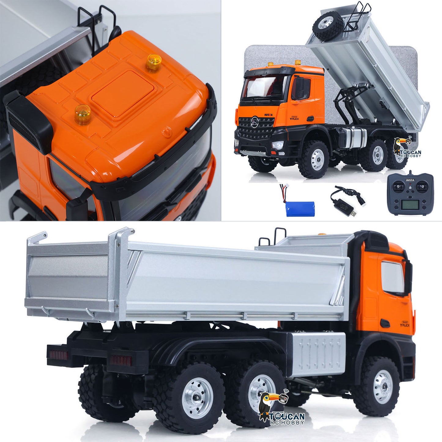 US STOCK 1/14 HUINA 1598 2.4G Remote Control Dumper 6¡Á6 Engineering Transport Vehicle Lifting Rod Tipper Car Light Sound Battery Toys