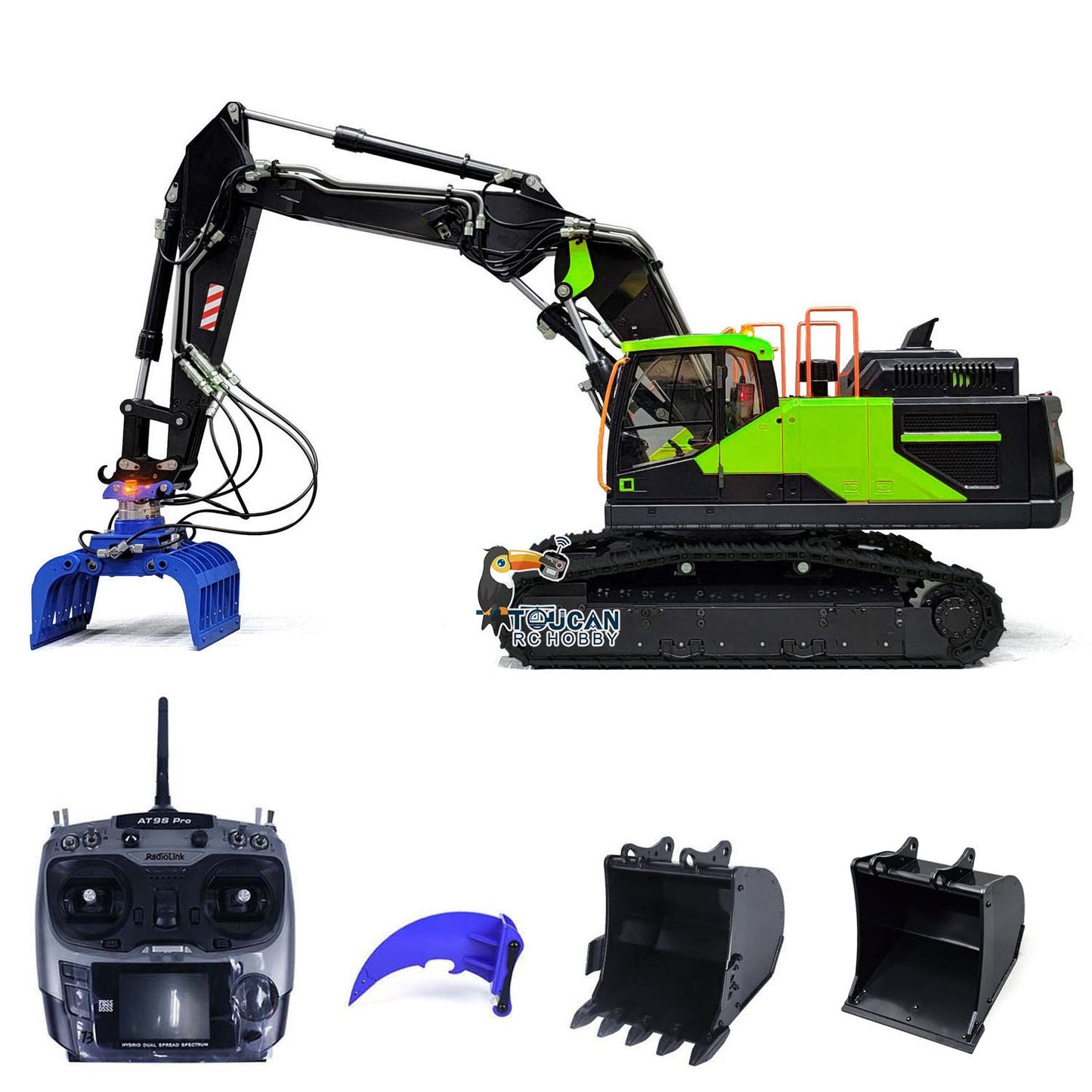 1/14 EC380 10CH MTMODEL Tracked RC Hydraulic Excavator Digger 3 Arms Metal Heavy Machine Model Grab AT9S Remote Controller