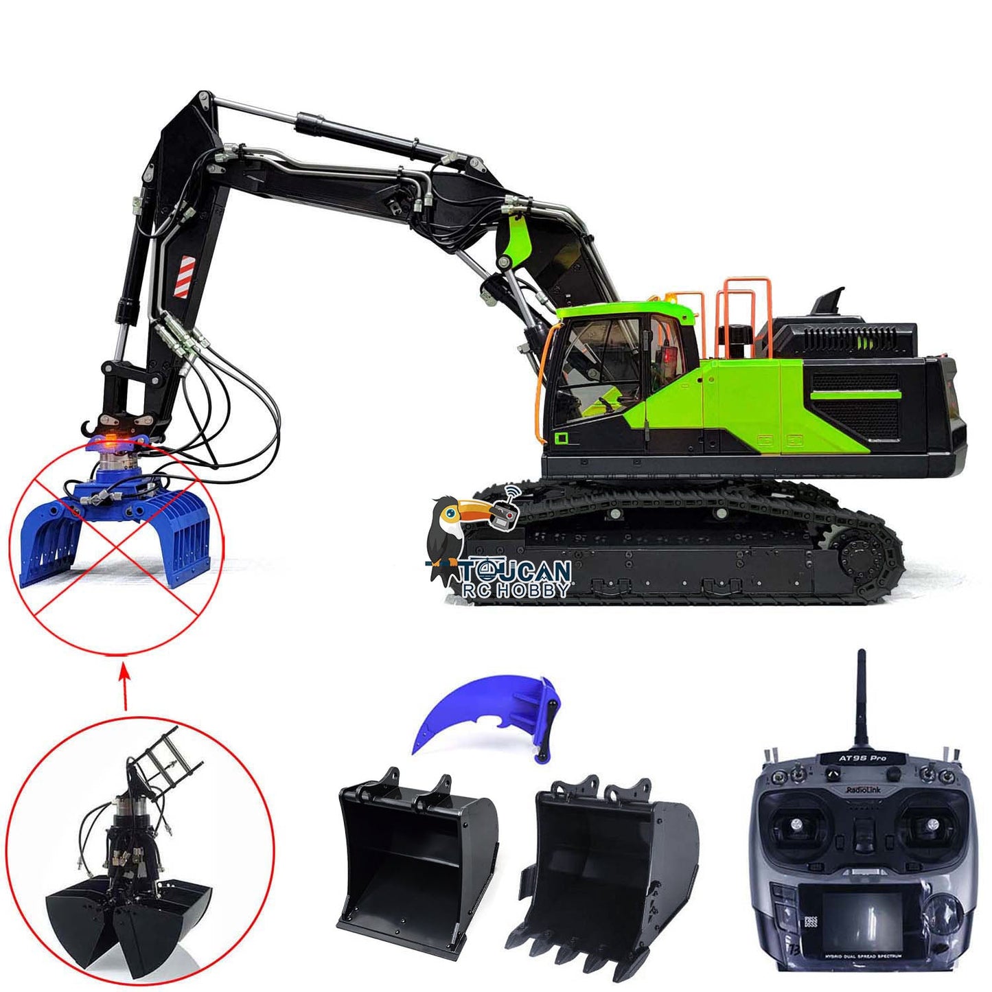 MTModel 1/14 EC380 3 Arms RC Hydraulic Excavator Metal Remote Control Tracked Digger Cars Clamshell Bucket Ripper Engineering Vehicles