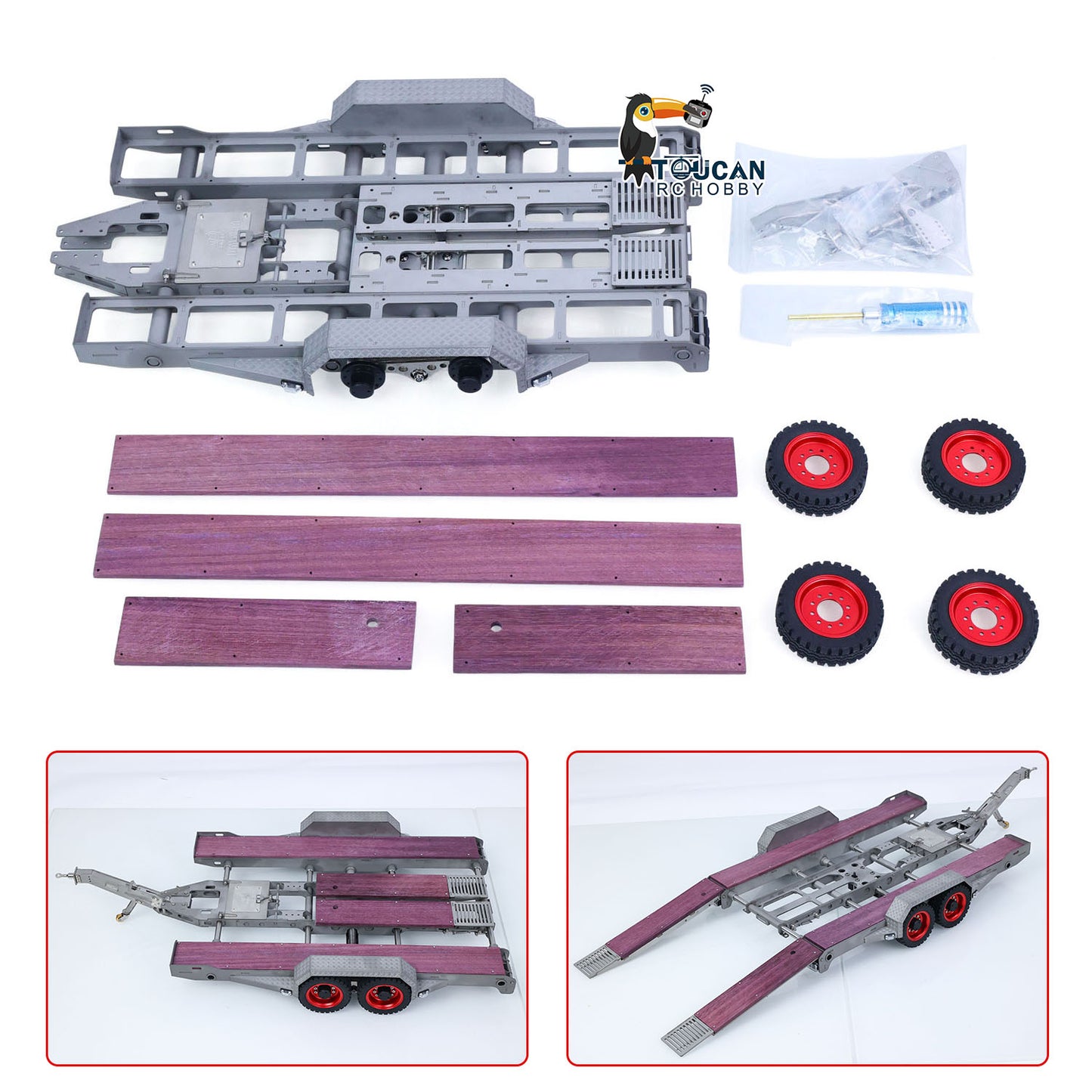 JDM-228 1/14 Metal Extendable Multifunction Gooseneck Trailer KIT for JDMODEL RC Hydraulic Excavator LR920 LR914 ZW370 Loader