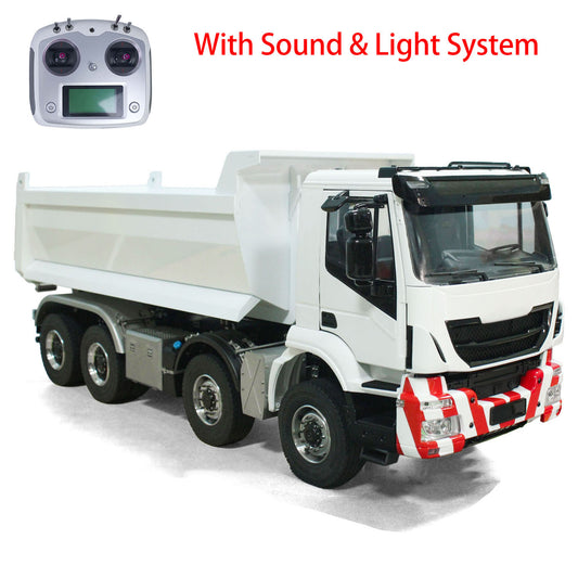 Metal 1/14 8*8 Hydraulic RC Dumper Car Radio Control Full Dump Truck with U-shaped High Bucket Sound Light 3-speed Transmission