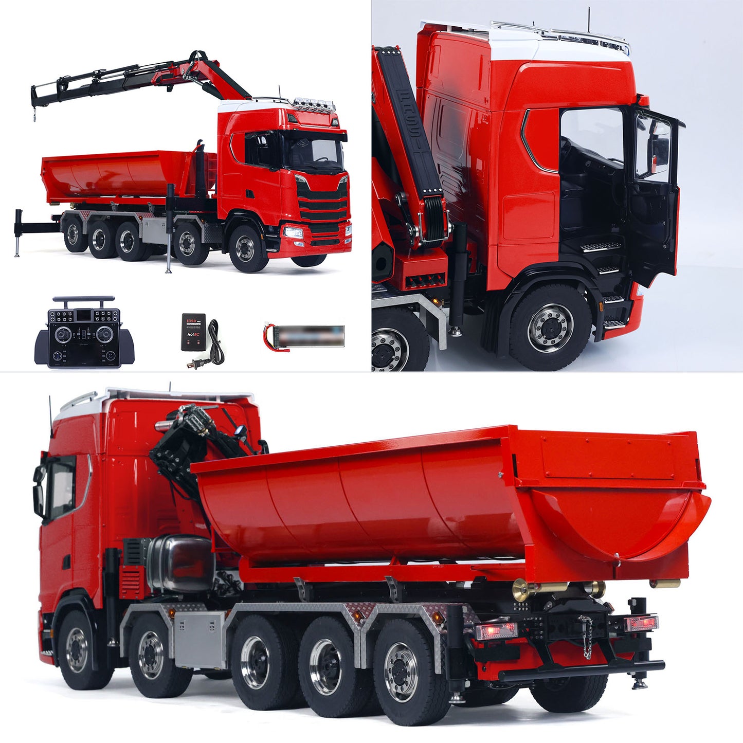 1/14 RC Roll On Off Tipper 770S Radio Controlled 10x10 Hydraulic Crane Dump Truck Wheel-Side Reduction Axle Differential Lock