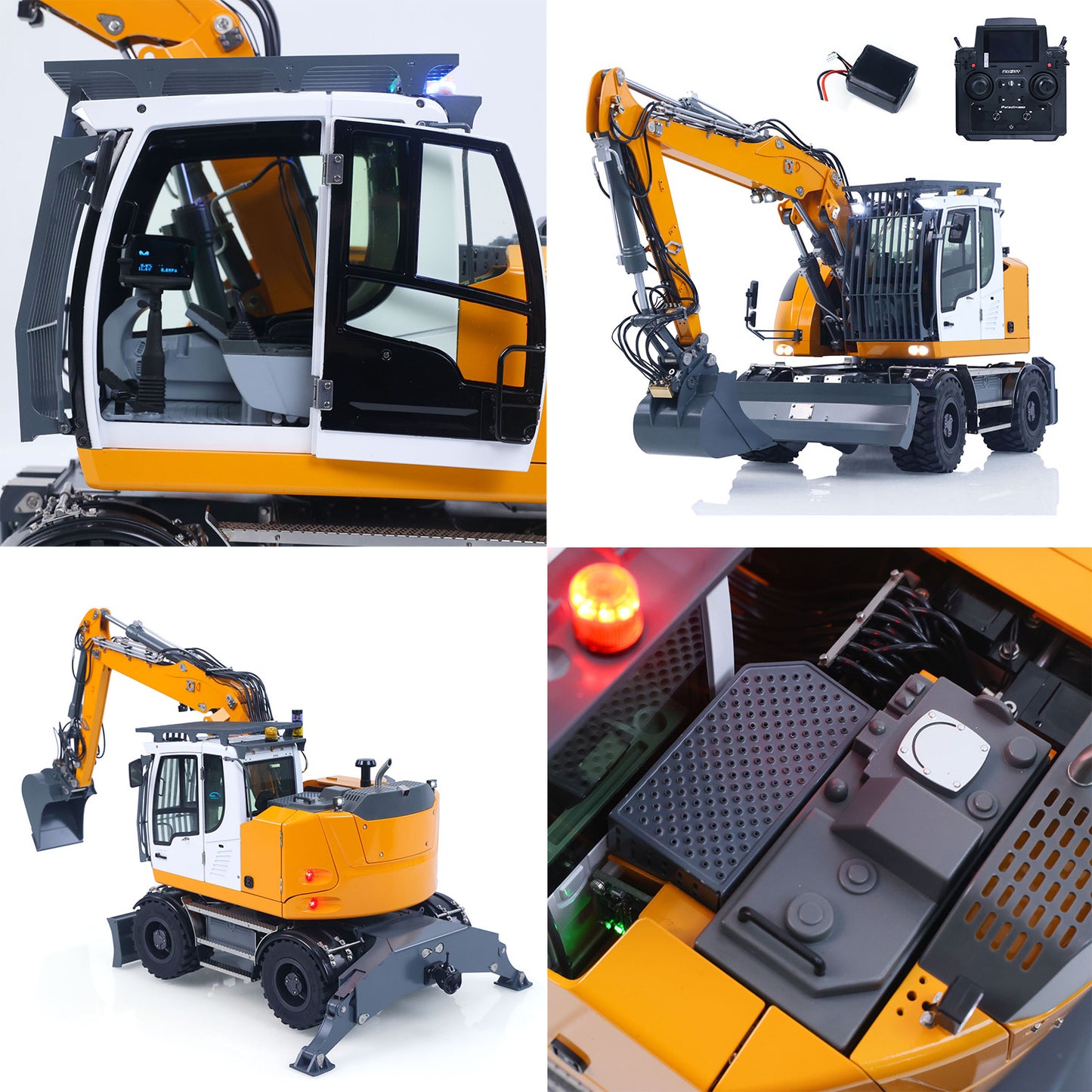 LR914 PRO MAX Metal 4WD 1/14 RC Hydraulic Wheeled Excavator 11-ways Valve RTR Radio Controlled Digger PL18EV Lite Battery Light