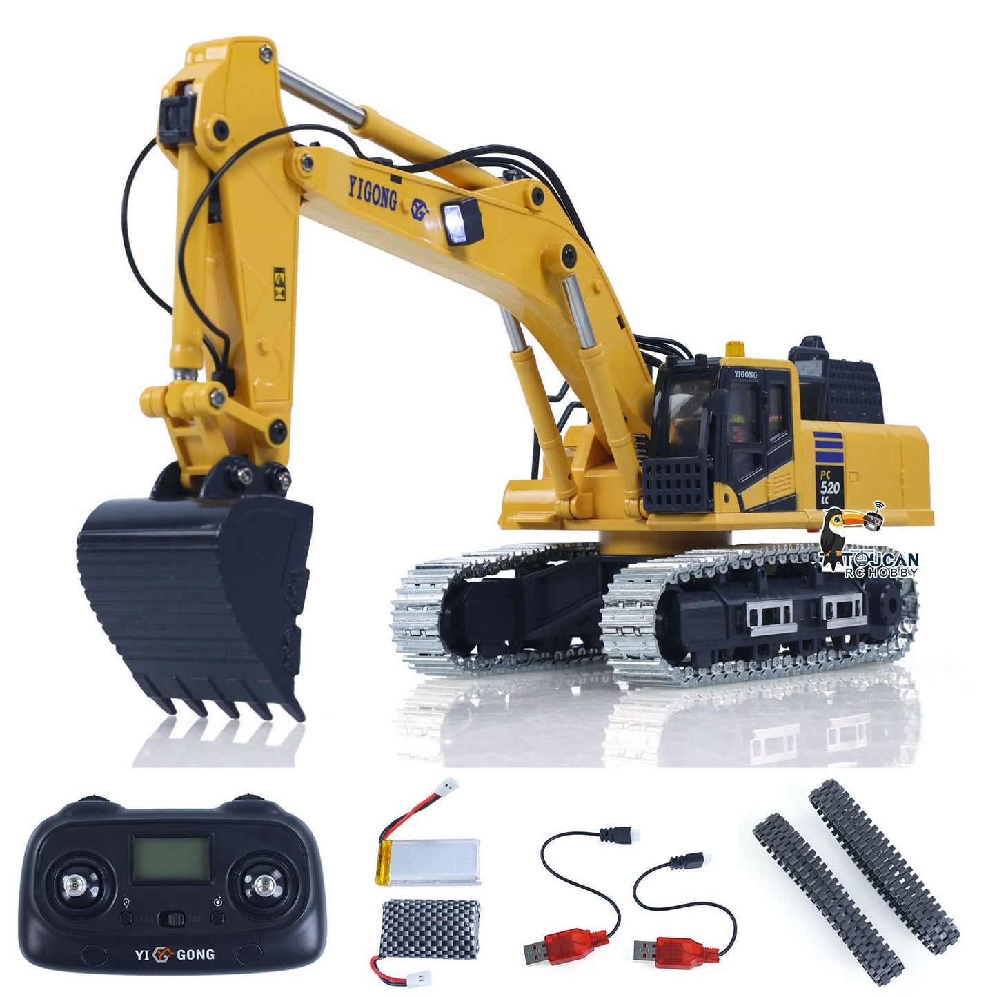 US STOCK 1/50 RC Digger PC520 Electric Lifting Radio Control Excavator Engineering Vehicle Metal Tracks Lights Sound Small Toy Collection