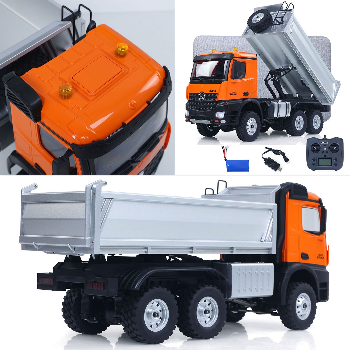 Fast Shipping 1/14 HUINA 1598 2.4G Remote Control Dumper 6X6 Engineering Transport Vehicle Lifting Rod Tipper Car Light Sound Battery Toys