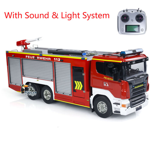 1/14 6x4 Remote Control Fire Fighting Truck RC Fire Vehicles Model Lights Sounds with Sound Light System FlySky I6S Controller