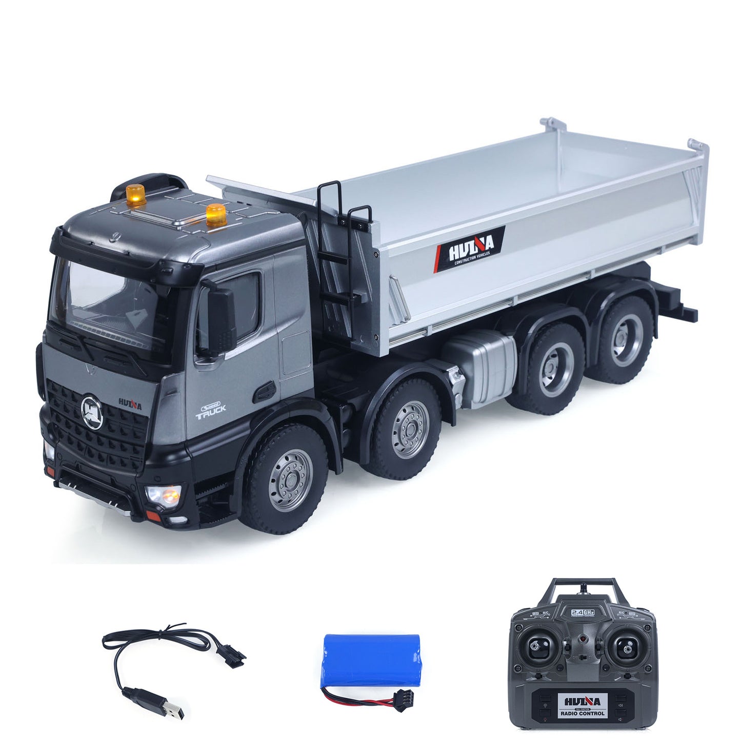 Fast Shipping HUINA 1/14 Remote Control Dump Truck 12CH RC Tipper Finished Model Toy Gift RTR Light Sound Effects Radio USB Charging Cable