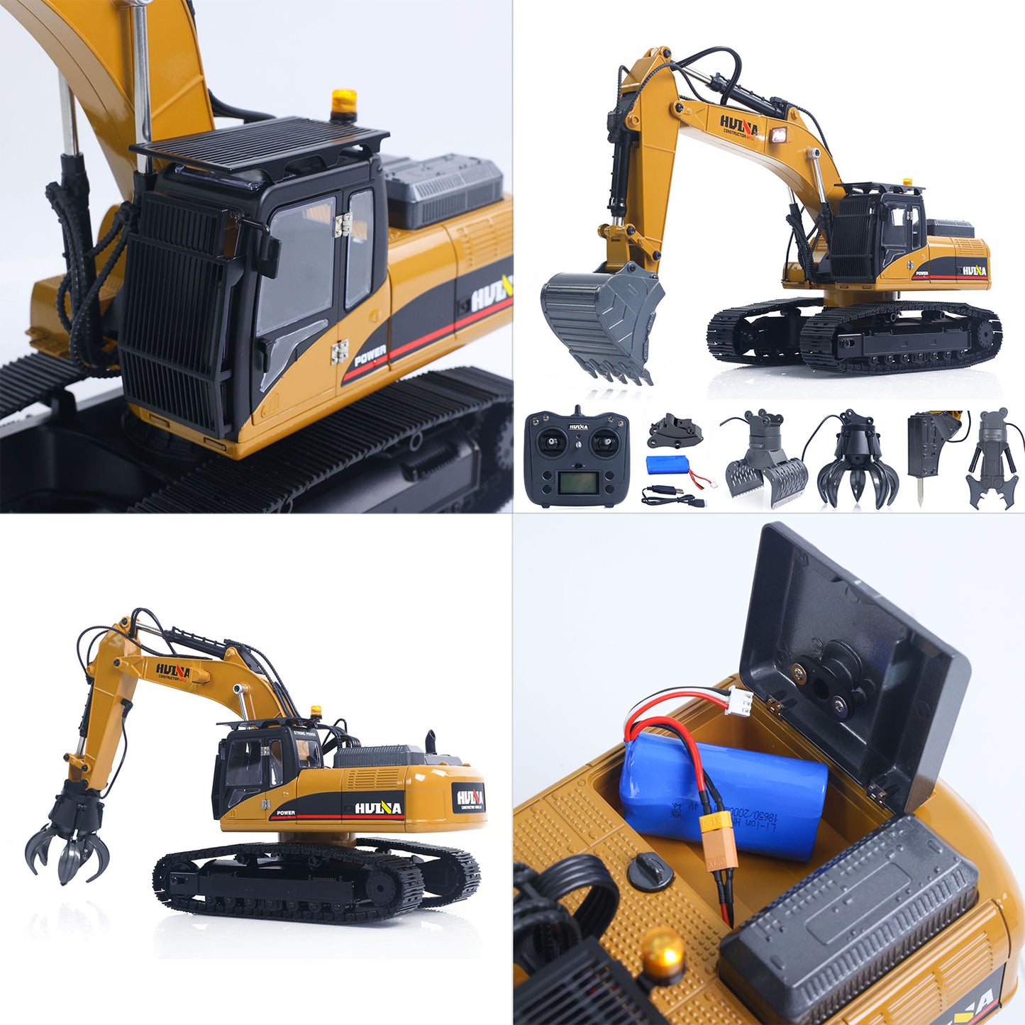 Fast Shipping HUINA New Upgrade 580 1/14 Metal Excavator Model Engineering Vehicle Electric Ball Grabber 360 Rotating Shear Claw Sound Lights