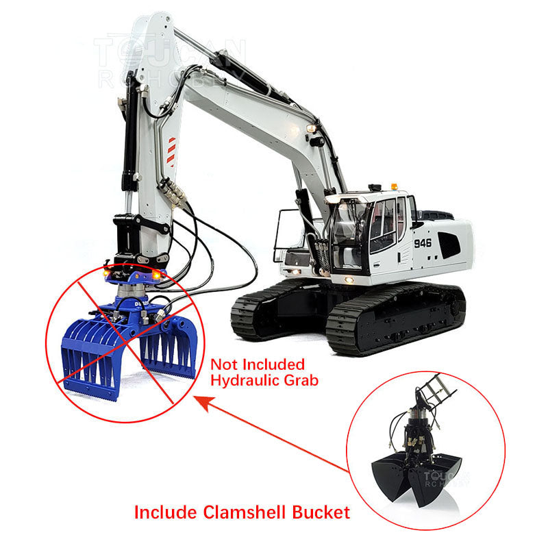 MTMODEL 1/14 946 2 Arms Metal RC Hydraulic Excavator Wireless Controlled Construction Machine Model Clamshell Bucket Ripper