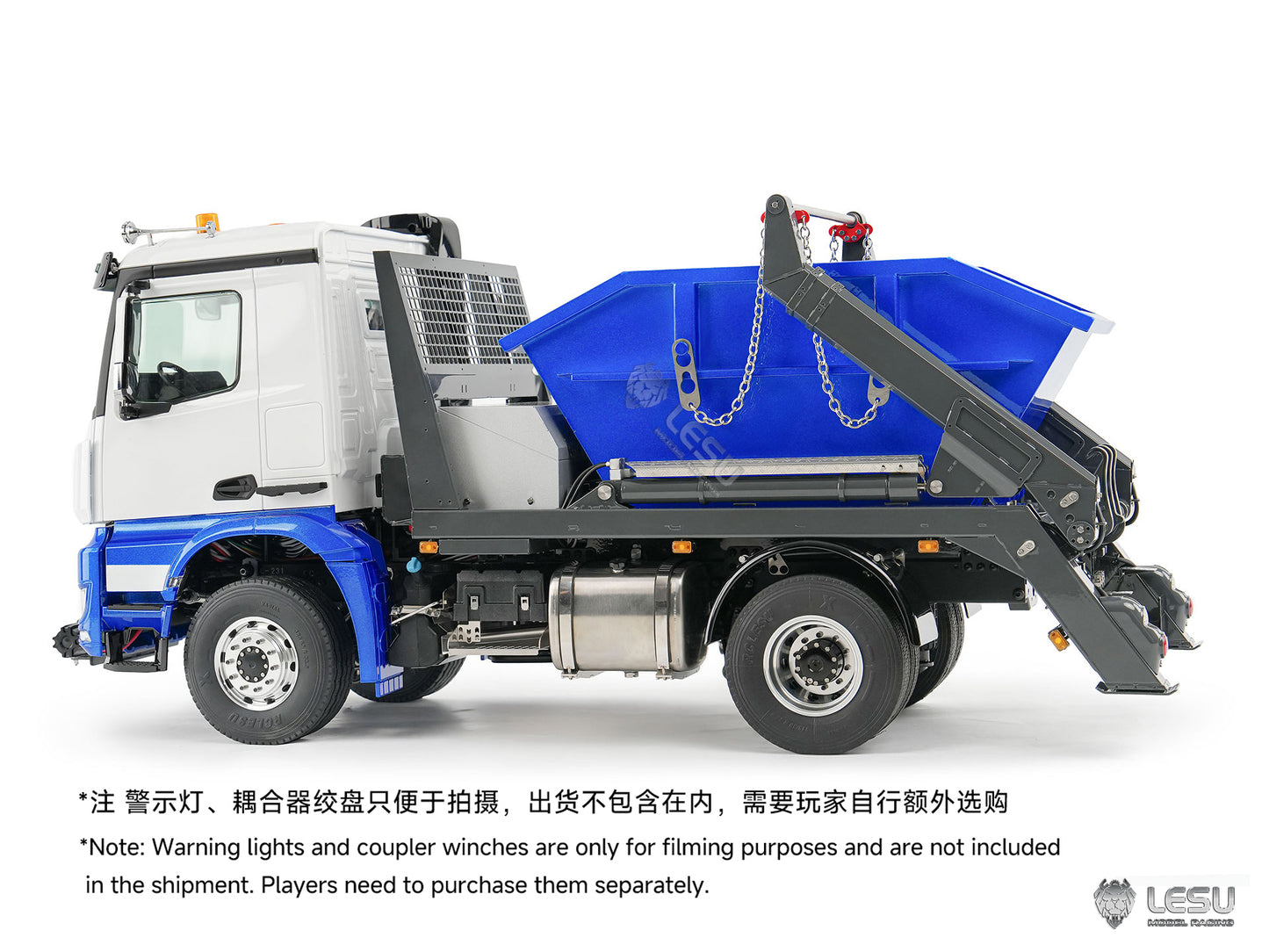 3Speed LESU Skip Loader 3363 Metal 4X4 Chassis 1/14 RC Hydraulic Swing Arm Garbage Dump Truck Light Sound Hub Reduction Axle