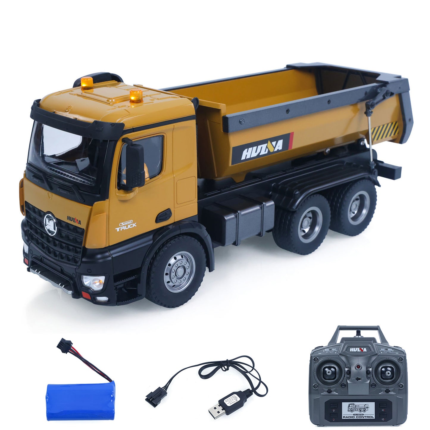US STOCK HUINA 1/14 Electric RC Dump Truck 573 Remote Control Tipper Model Vehicle Flowing Water Light Sound Effect 2.4G Radio Battery