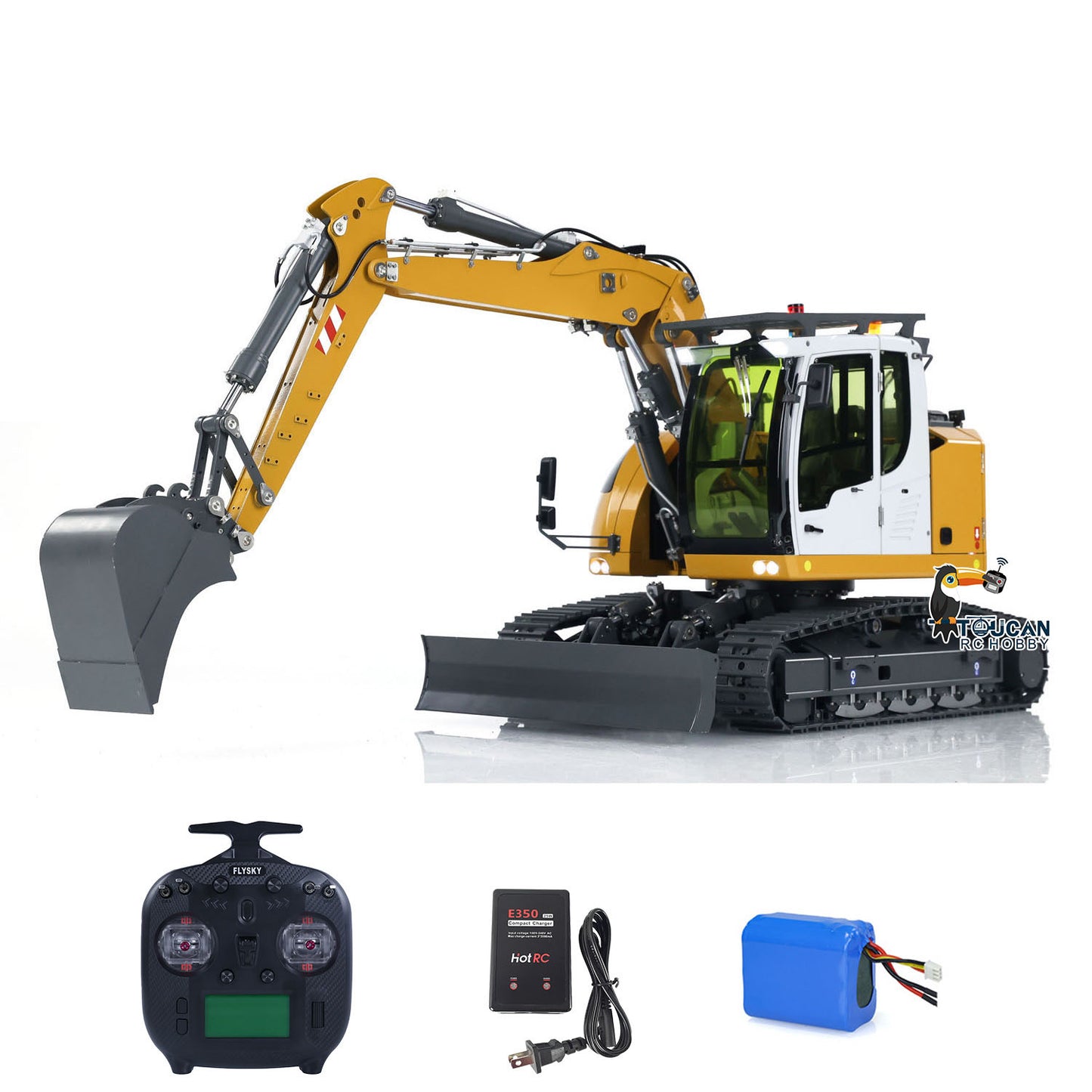 CUT Model 1/14 RC Hydraulic Excavator 914 5CH Valve Metal Remote Control Digger Warning Light Flysky ST8 Radio Sound System