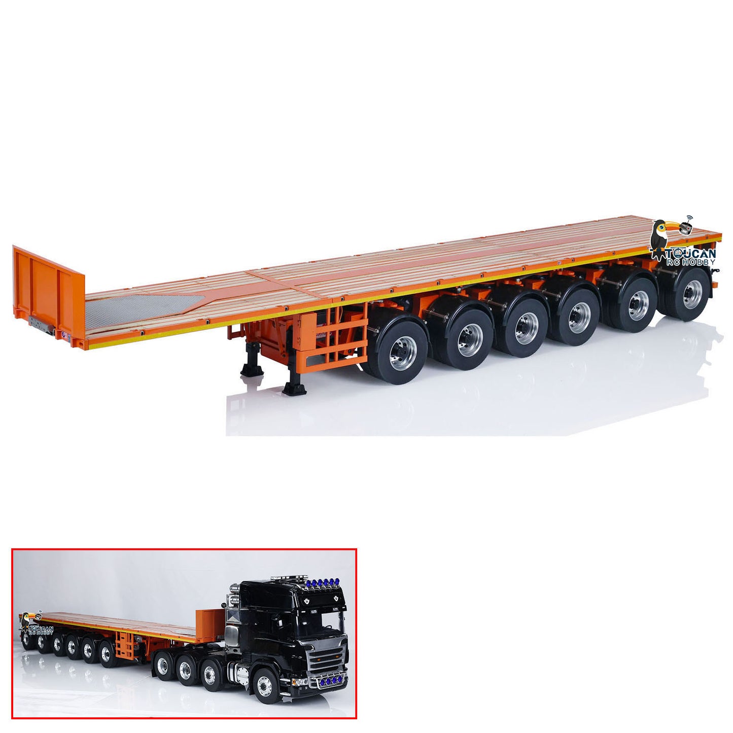 NOOXION 1/14 6 Axles Metal Flat Trailer for Remote Controlled Tractor Truck RC Electric Car Hobby Model DIY Parts