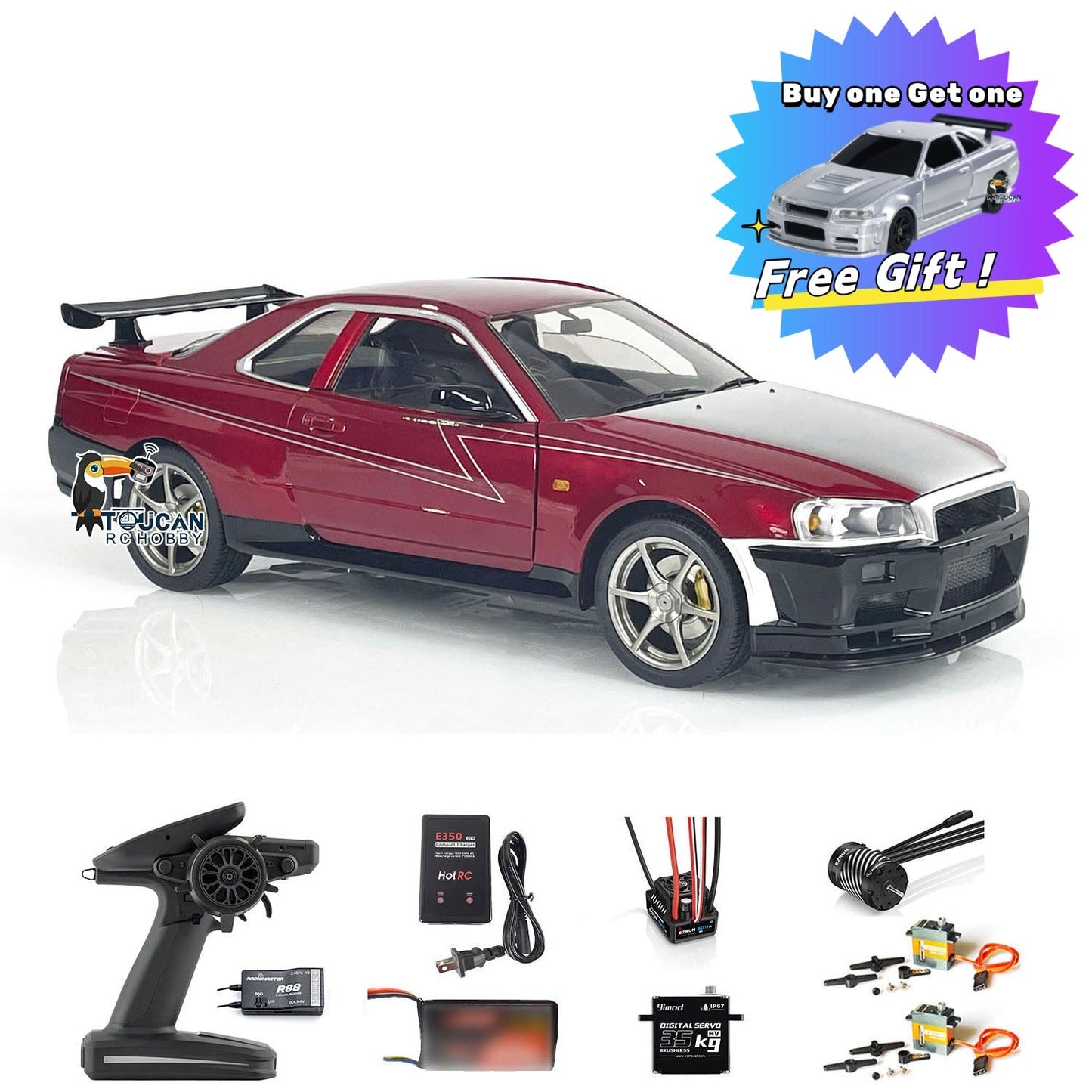 Capo 1/8 4x4 R34 4WD RC Roadster Racing Car Metal Radio Control Drift Vehicle RTR High Speed with Top Quality Customized Painting