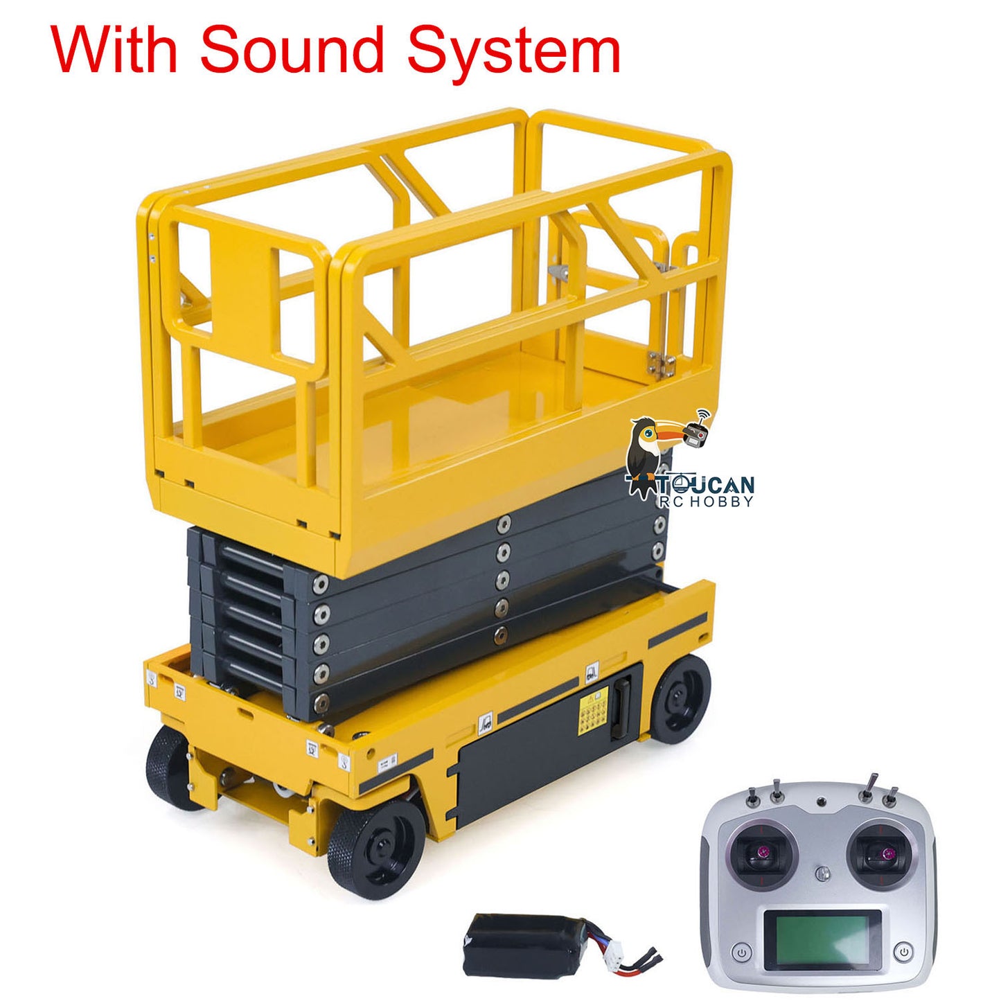 1/14 CNC Metal Remote Control Hydraulic Aerial Work Platform Self-propelled RC Model Reversing Sound Rotating Light Battery