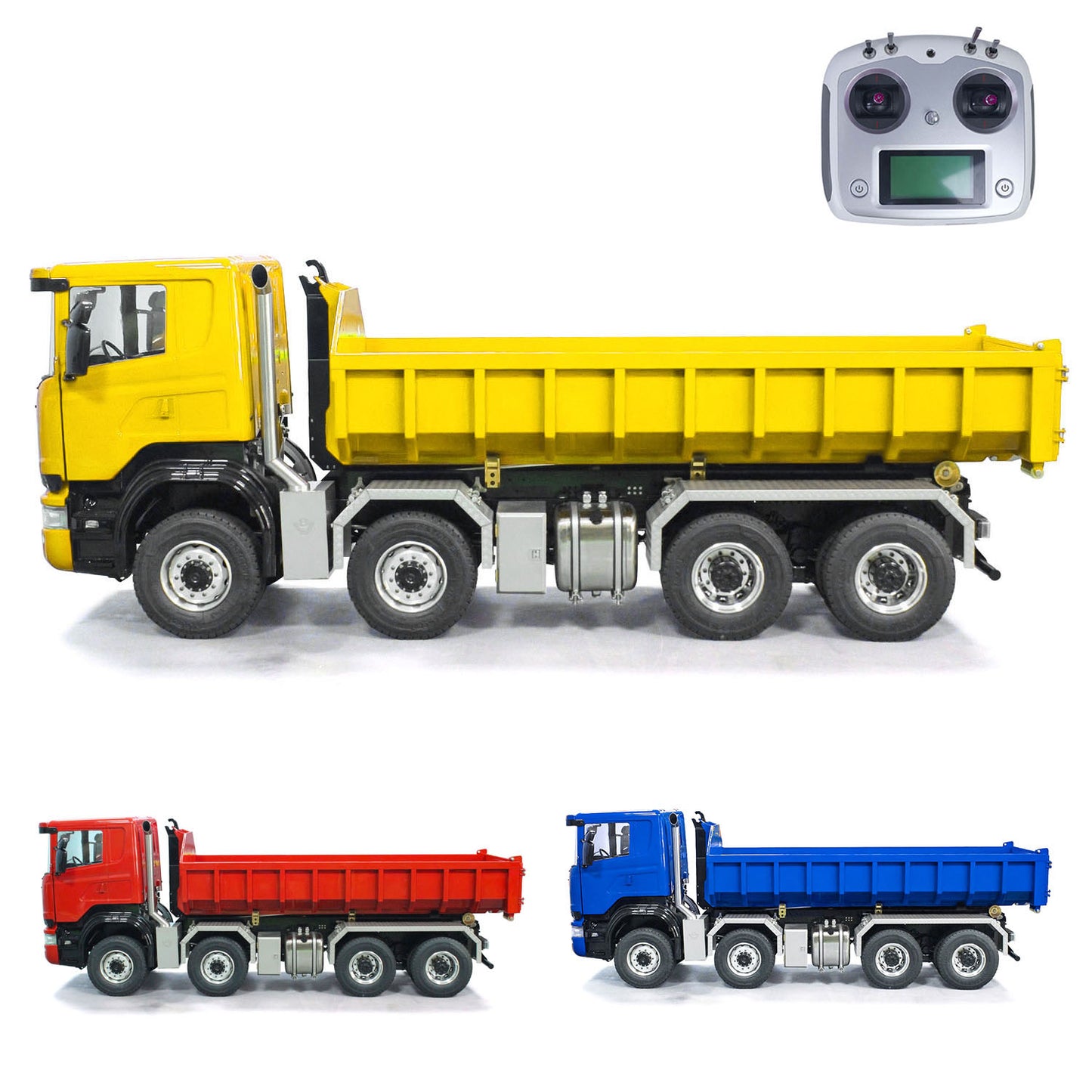 Metal 8x8 1/14 RC Hydraulic Dump Truck Roll-on Remote Control Full Dumper Car Model PNP Sound Light 3-speed Transmission