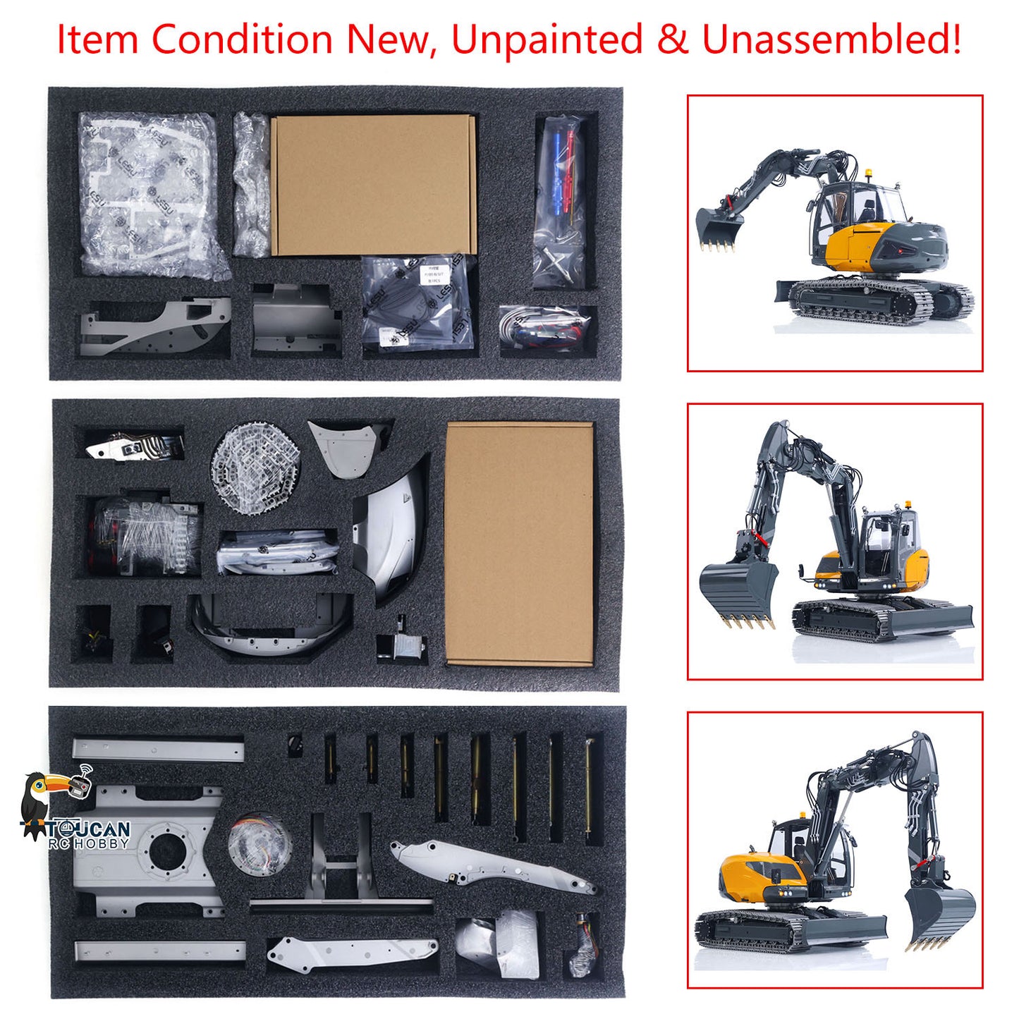 LESU MC15 4 Arms Metal 1/14 Hydraulic Remote Control Excavator KIT Model RC Digger Dual Pumps 9 Ways Valve Light Sound Motor