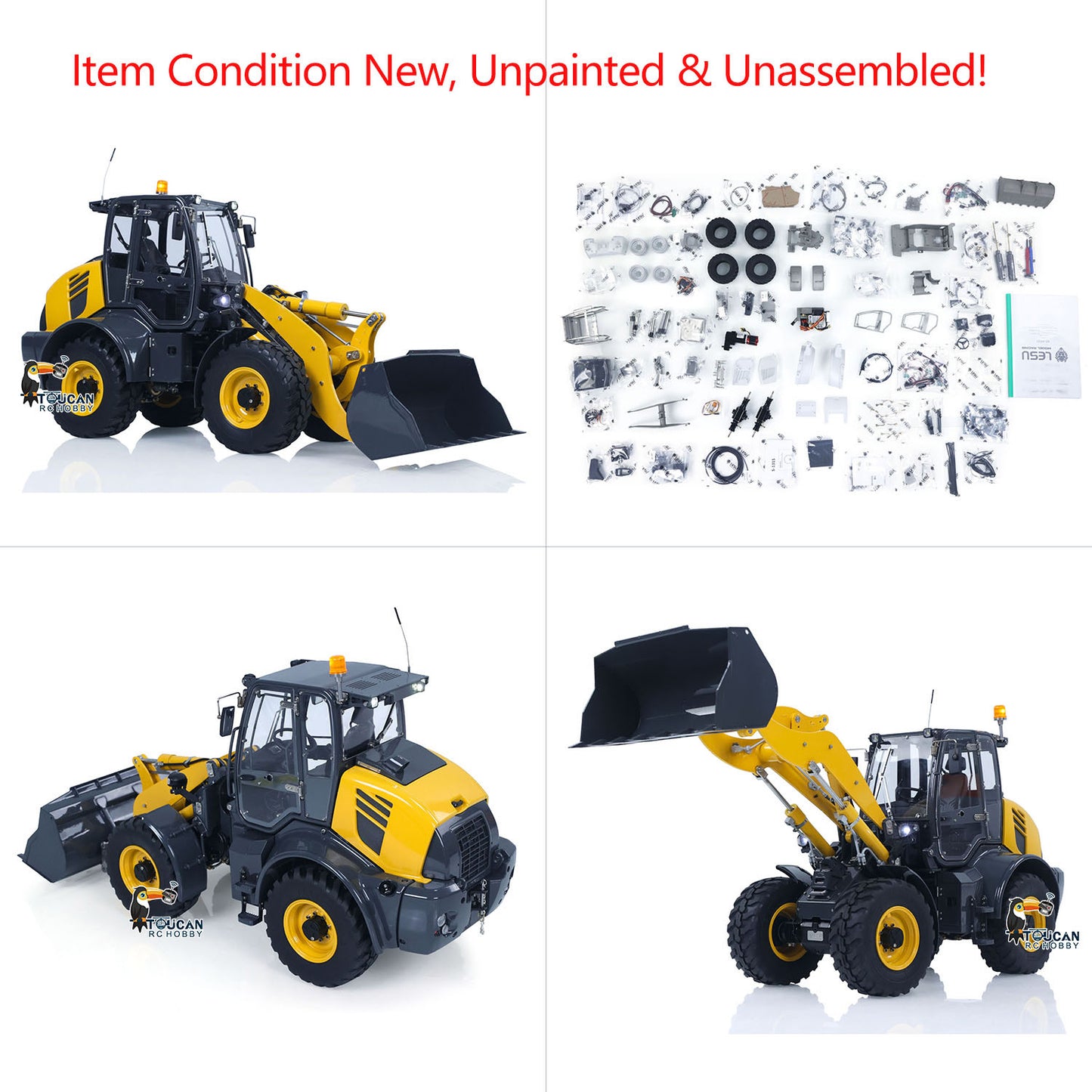 LESU 1/14 4X4 Metal RC Hydraulic Loader KIT Aoue WA100M-8 Radio Control Construction Car Model Sound Light 4CH Valve Axle Differential Lock Unassembled