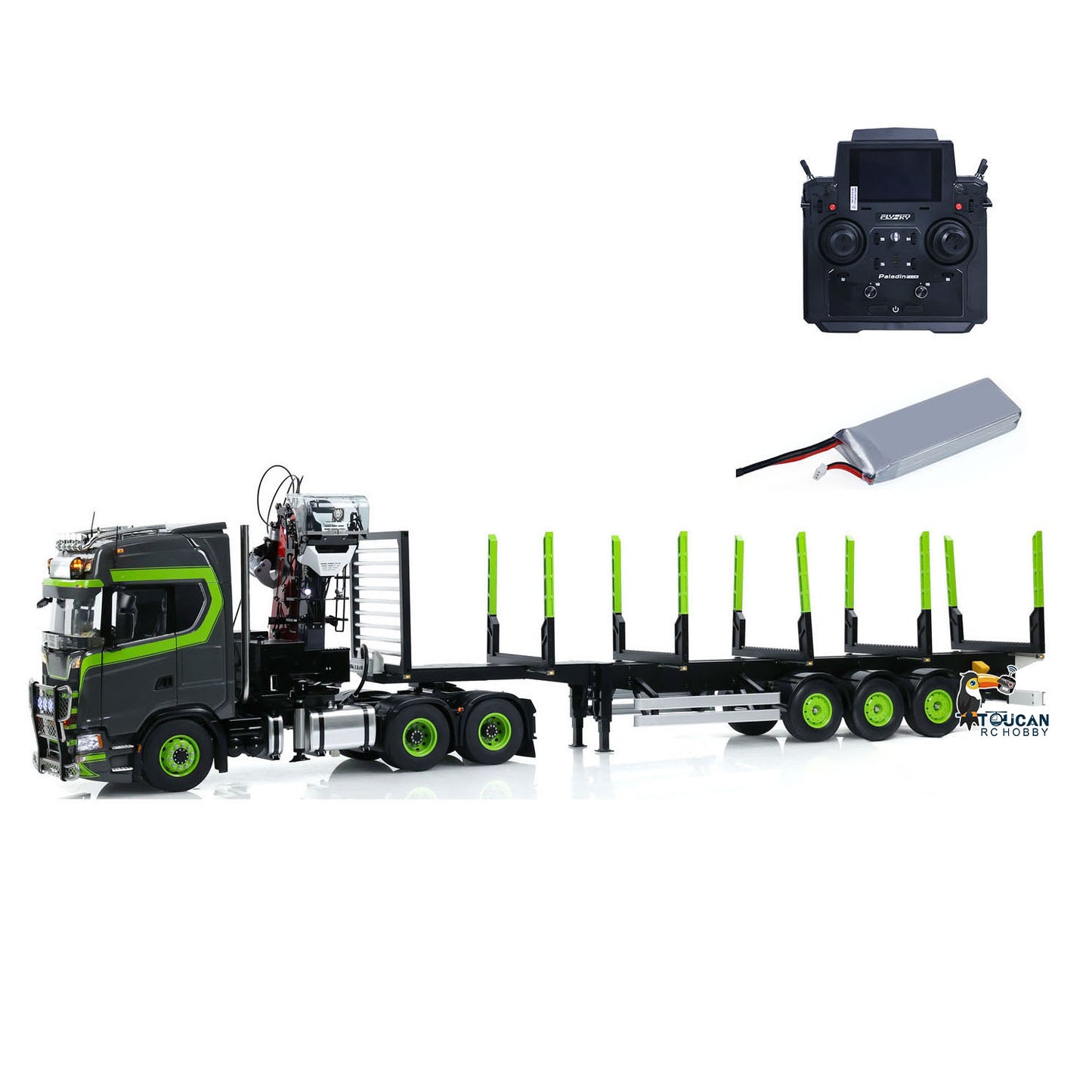 Toucan 6X6 Metal Chassis 1/14 RC Tractor Truck 770S Hydraulic Crane Logging Trailer