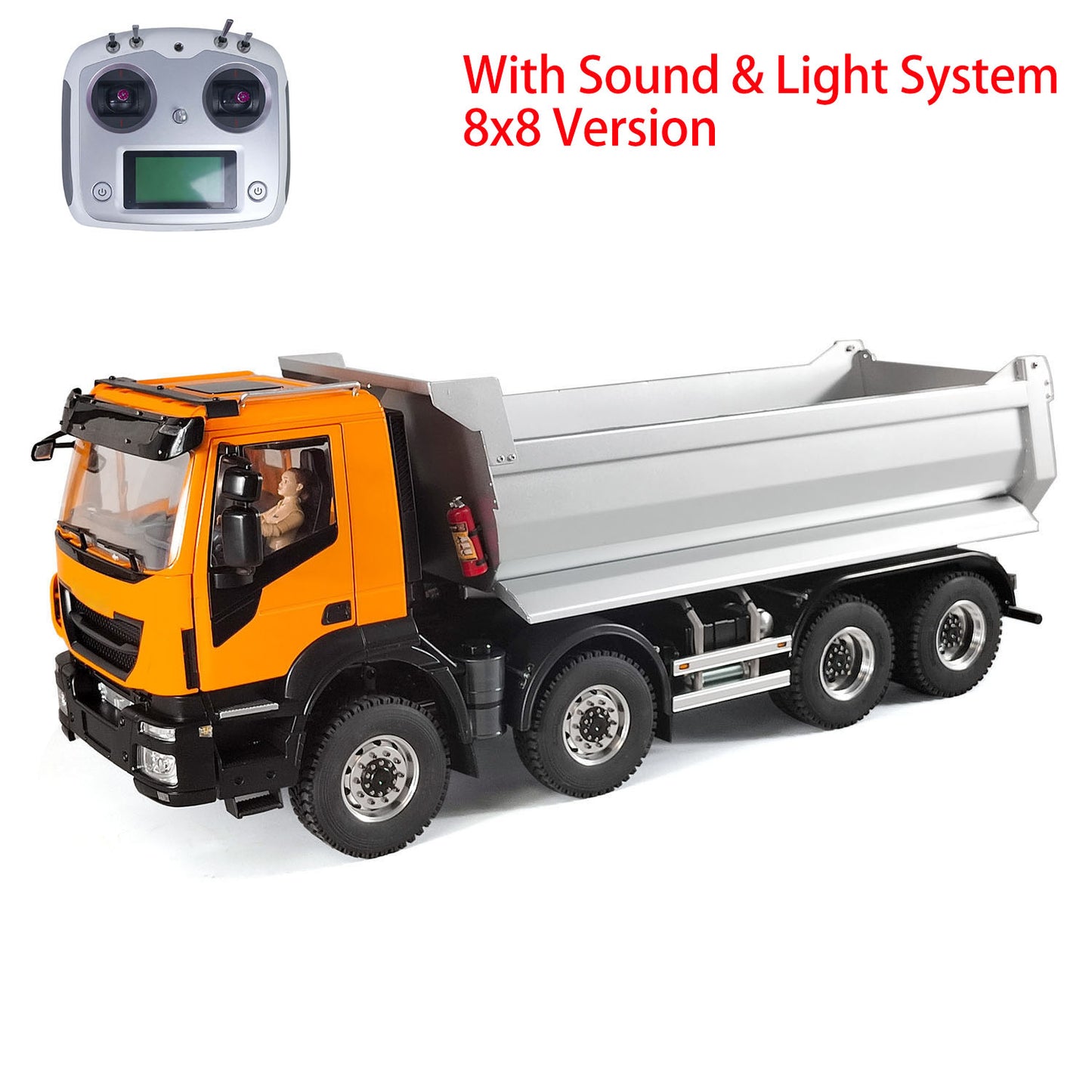 1/14 Hydraulic 8x8 RC Dump Car Remote Control Tipper Truck Painted Assembled 2-Speed Transmission ESC Servo Motor LED Light Sound