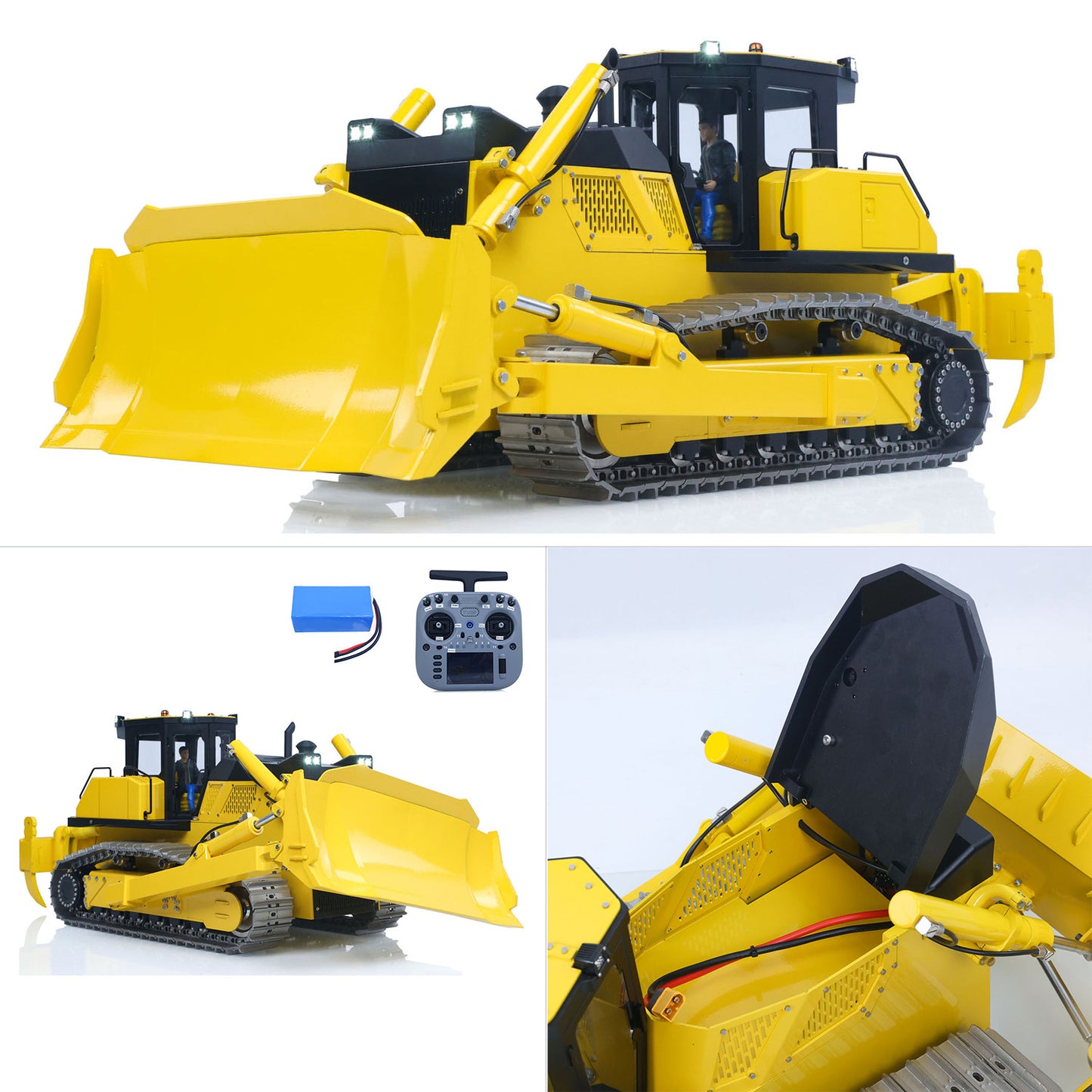 Metal 1/12 RC Hydraulic Bulldozer D155AX RTR Heavy Dozer Model 7 Way Valve 1.0L Oil Pump 5 Plows Radio Master TX15 Radio Battery