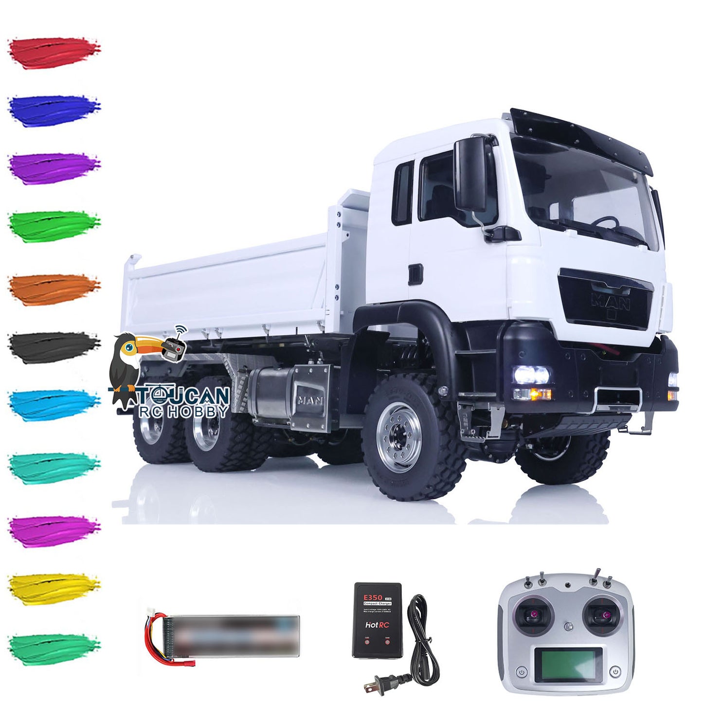 LESU TGS 3-way Metal 1/14 RC Dumper Truck Radio Controlled Hydraulic Tipper Light RTR Battery Ready to Run Painted Assembled Model