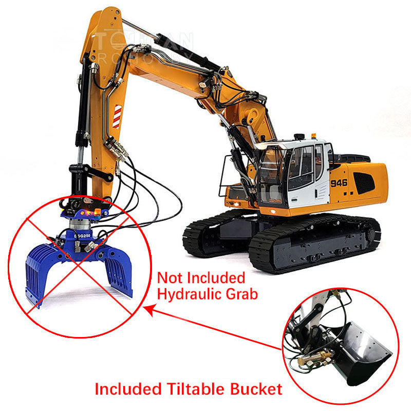 1/14 946-3 Metal Radio Control Excavator 10 Channels Tracked RC Digger Painted Body Rotary Metal Tiltable Bucket Ripper