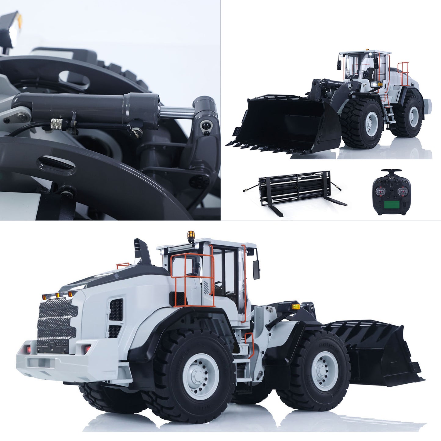 MTRC Metal 1/14 RC Hydraulic Loader E260L 5CH Valves Remote Control Engineering Vehicles Axle Locks Quick Coupler Lights Sounds Assembled Painted