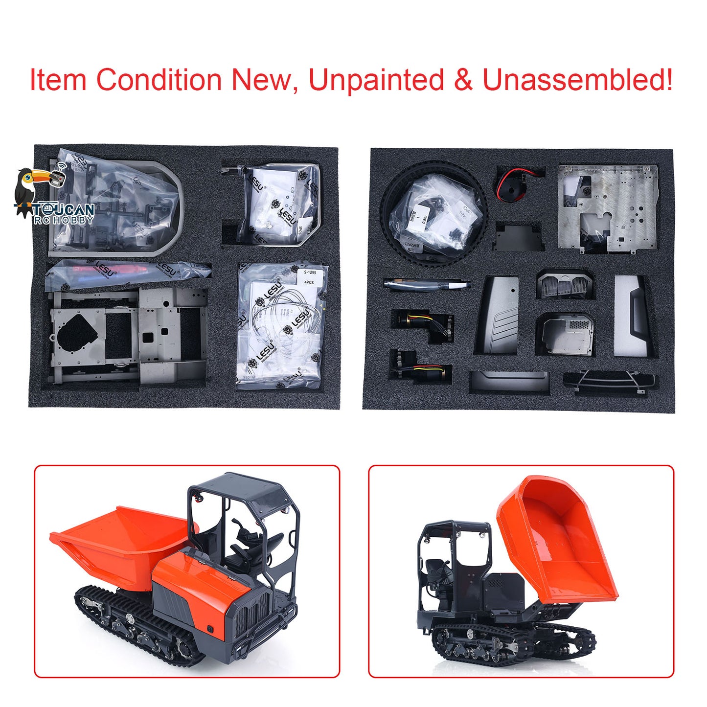 1/14 Hydraulic Remote Control Tracked Dumper KC300HR-5 Unpainted/Painted KIT LESU Metal RC Tipper Model Light System No Battery