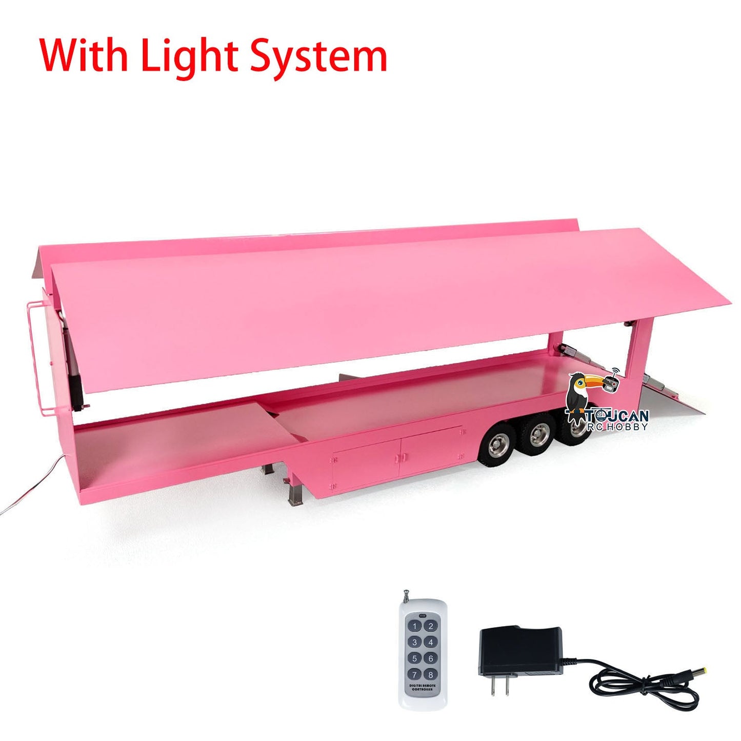 1:14 Metal RC Mobile Stage Vehicles Remote Control Roadshow Trailer Truck for Shows Lights Painted Electric Model