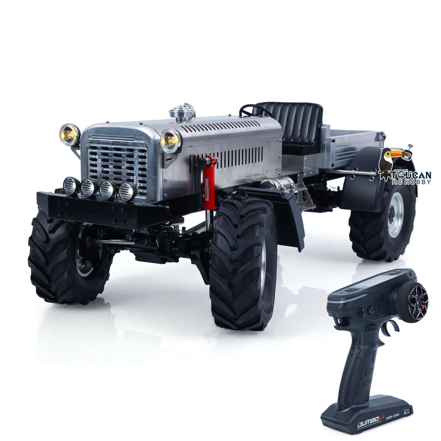 MD 4WD 1/10 Metal RC Tractor MD009 Remote Control Off Road Car Dual Motor Winch Axles Diff Lock Radio Light System No Battery