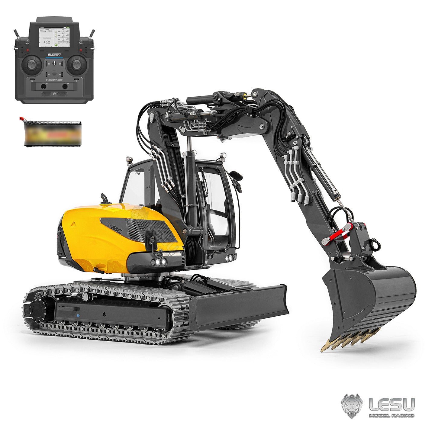 Metal LESU 1/14 RC Hydraulic Excavator MC15 CNC Shell 4 Arms Remote Control Digger 9 Ways Valve Dual Pumps Light Sound Model