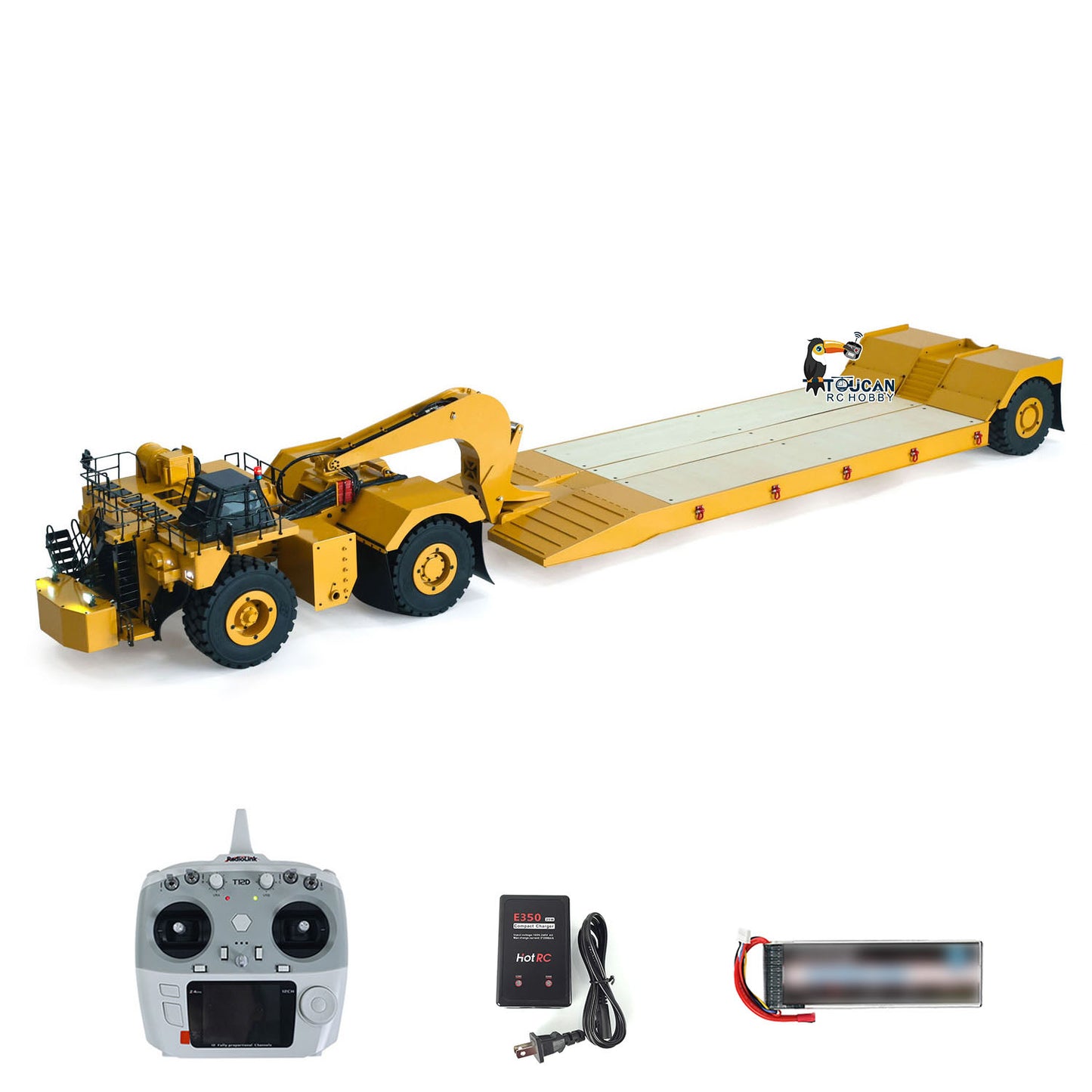 Metal 1/20 RC Heavy Duty Hydraulic Mining Trailer C739D PRO Gooseneck Car Remote Control Construction Machine RTR Battery