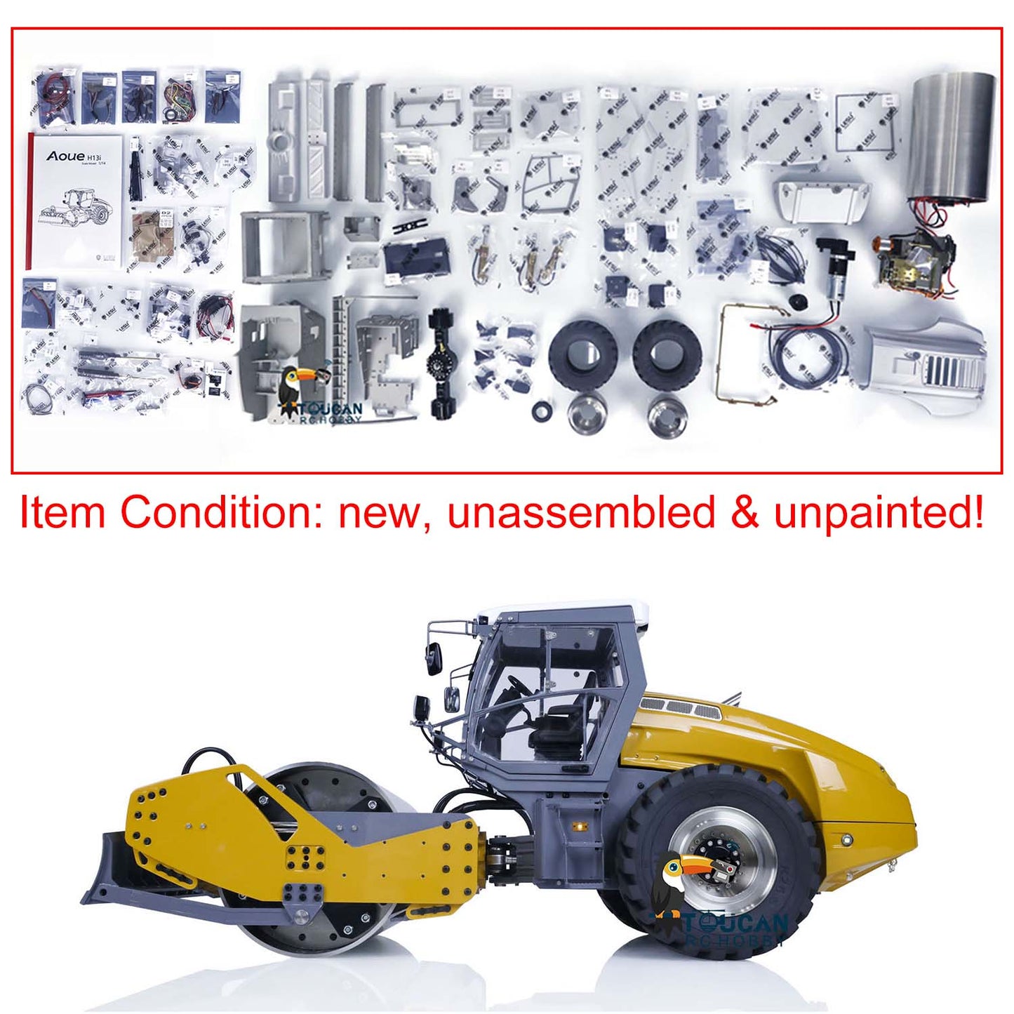 LESU 1/14 Aoue-H13ixc Hydraulic RC Road Roller Unpainted Unassembld Model KIT Body DIY Parts Metal Motor ESC Light Sound System